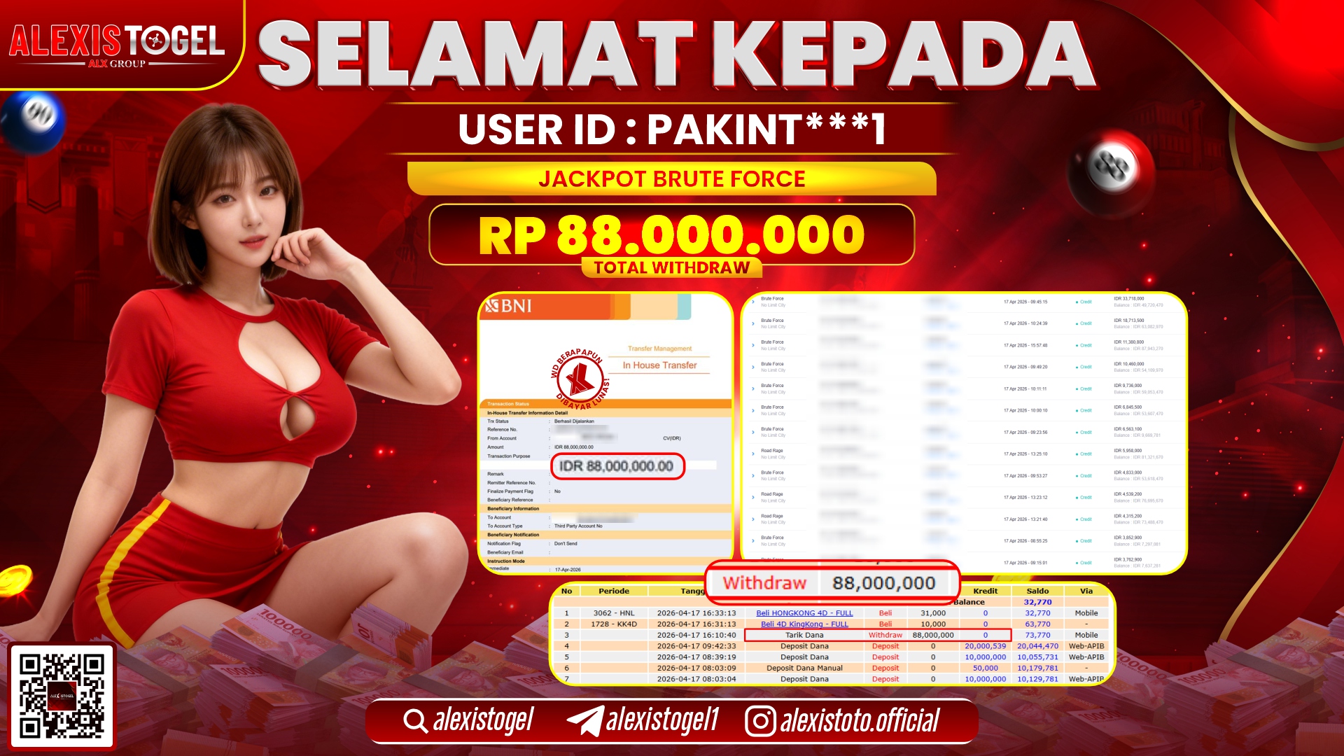 ALEXISTOGEL JACKPOT DI SLOT GAME BRUTE FORCE RP.88.000.000,- LUNAS