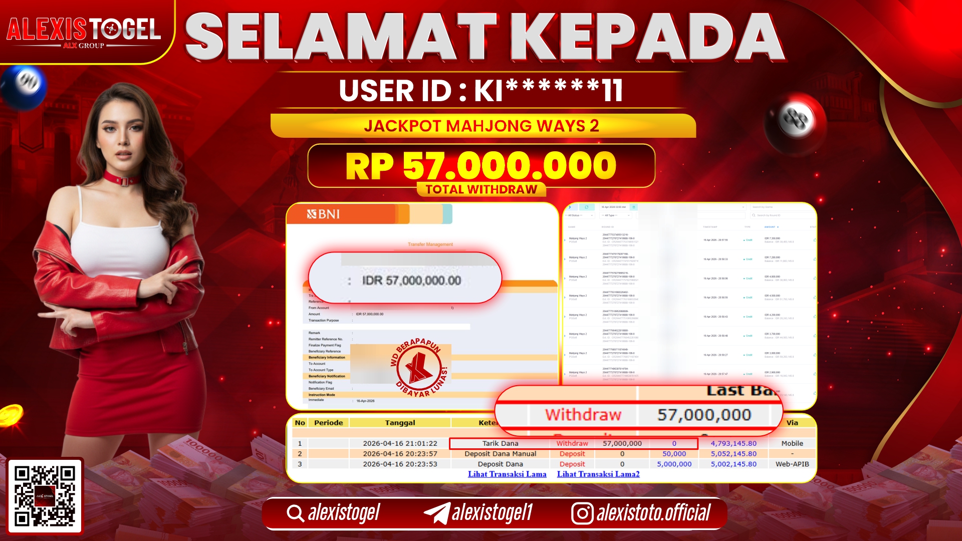 ALEXISTOGEL JACKPOT DI SLOT GAME MAHJONG WAYS 2 RP.57.000.000,- LUNAS