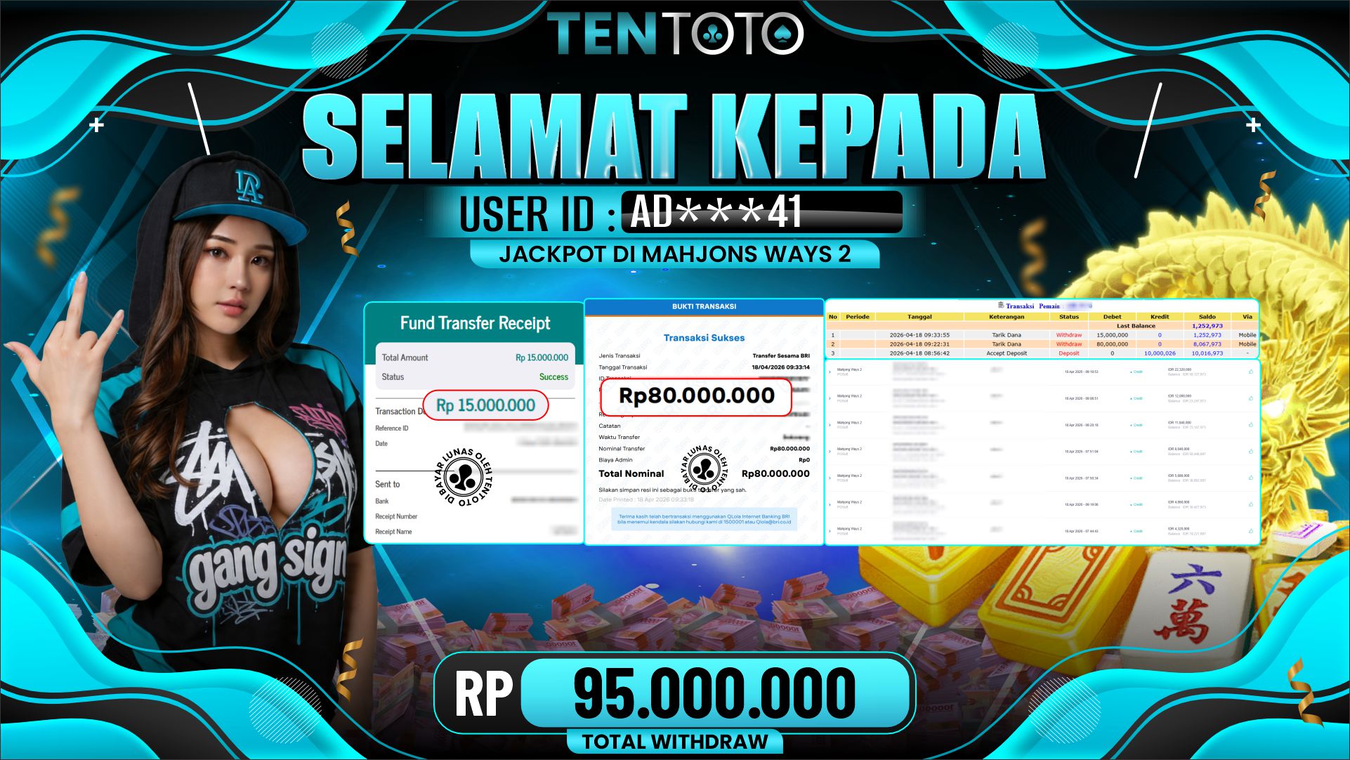 TENTOTO Mahjong Ways 2 Rp. 95.000.000,- LUNAS