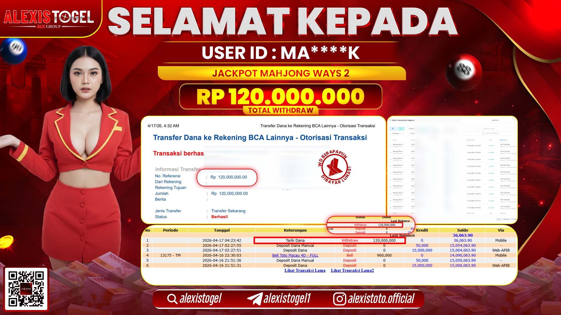 ALEXISTOGEL JACKPOT DI SLOT GAME MAHJONG WAYS 2 RP.120.000.000,- LUNAS