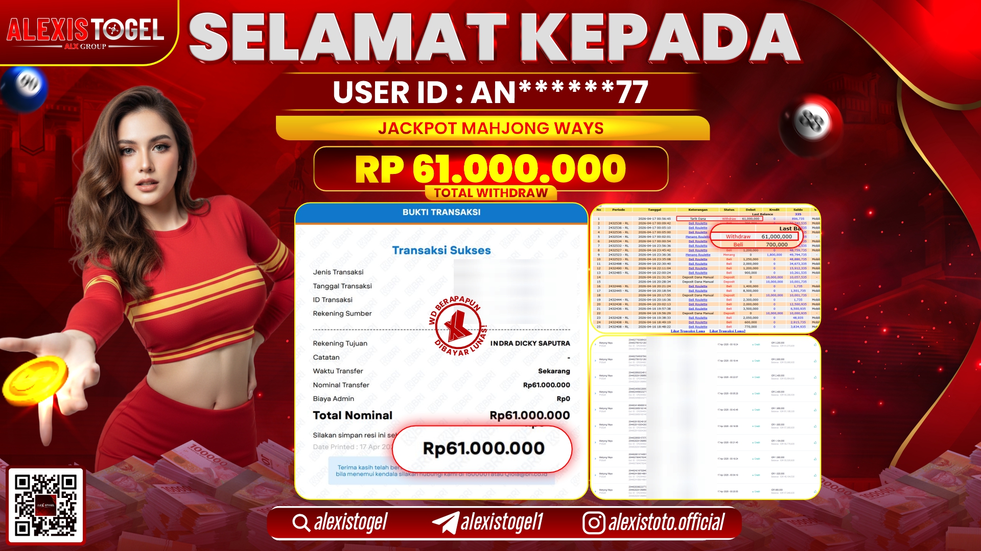 ALEXISTOGEL JACKPOT DI SLOT GAME MAHJONG WAYS RP.61.000.000,- LUNAS