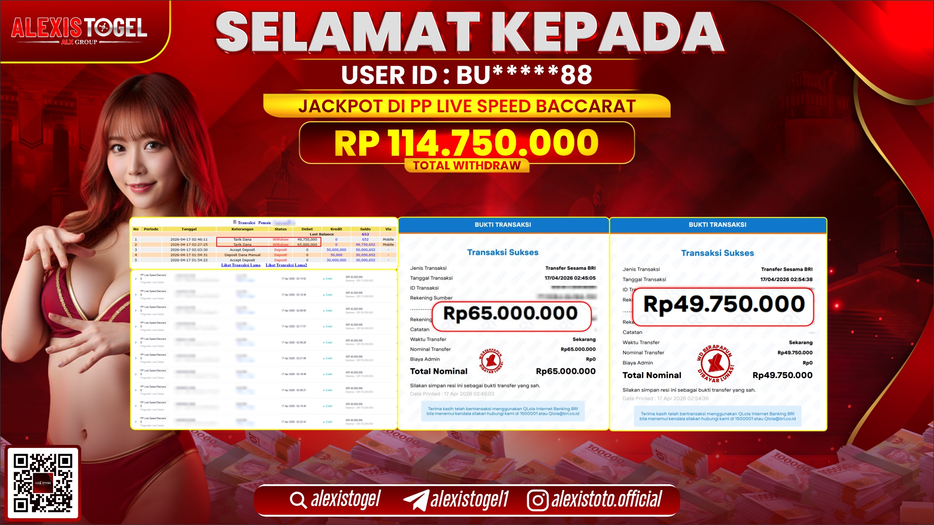 ALEXISTOGEL JACKPOT DI PP LIVE SPEED BACCARAT RP.114.750.000,- LUNAS