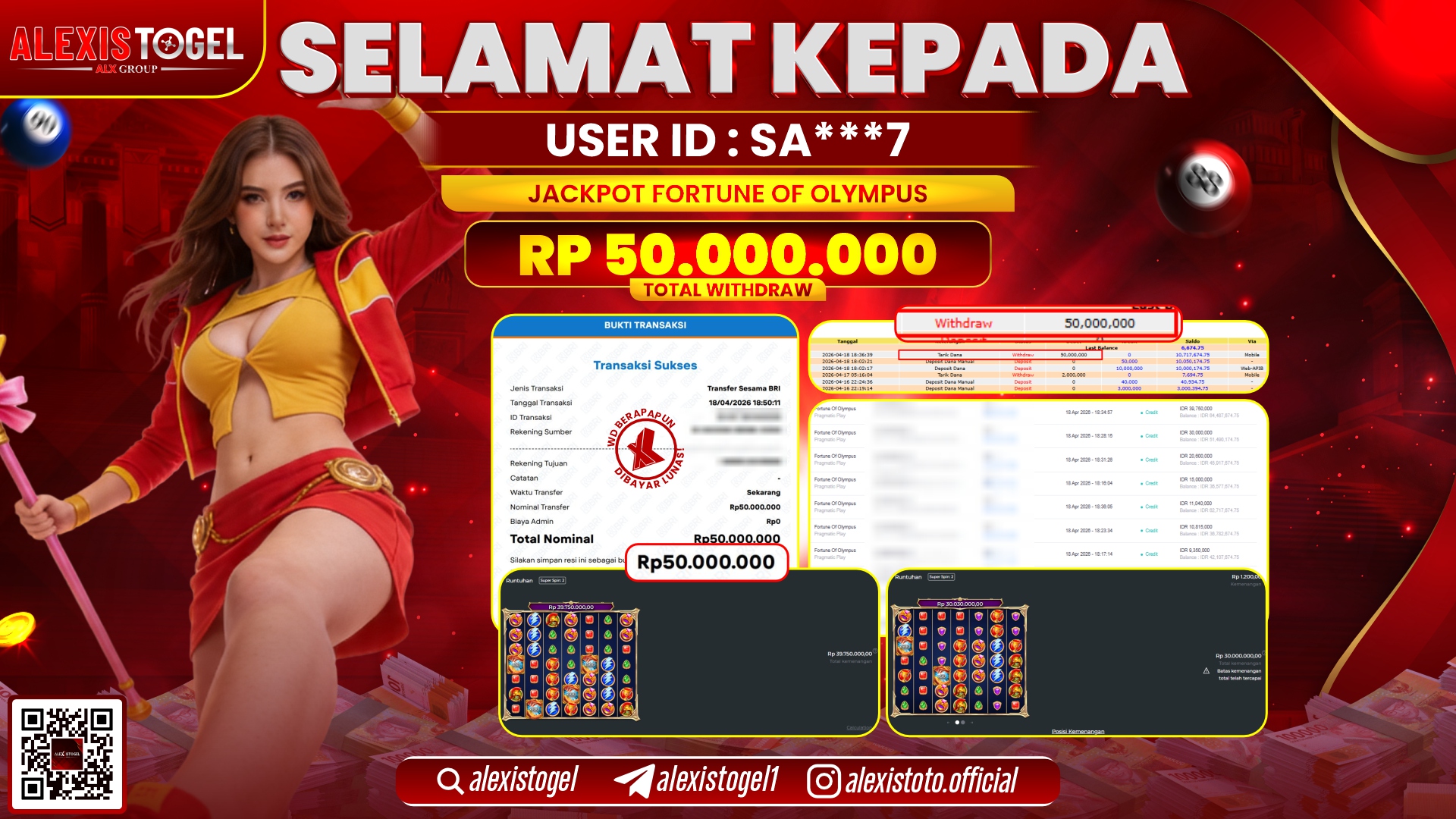 ALEXISTOGEL JACKPOT DI SLOT GAME FORTUNE OF OLYMPUS RP.50.000.000,- LUNAS