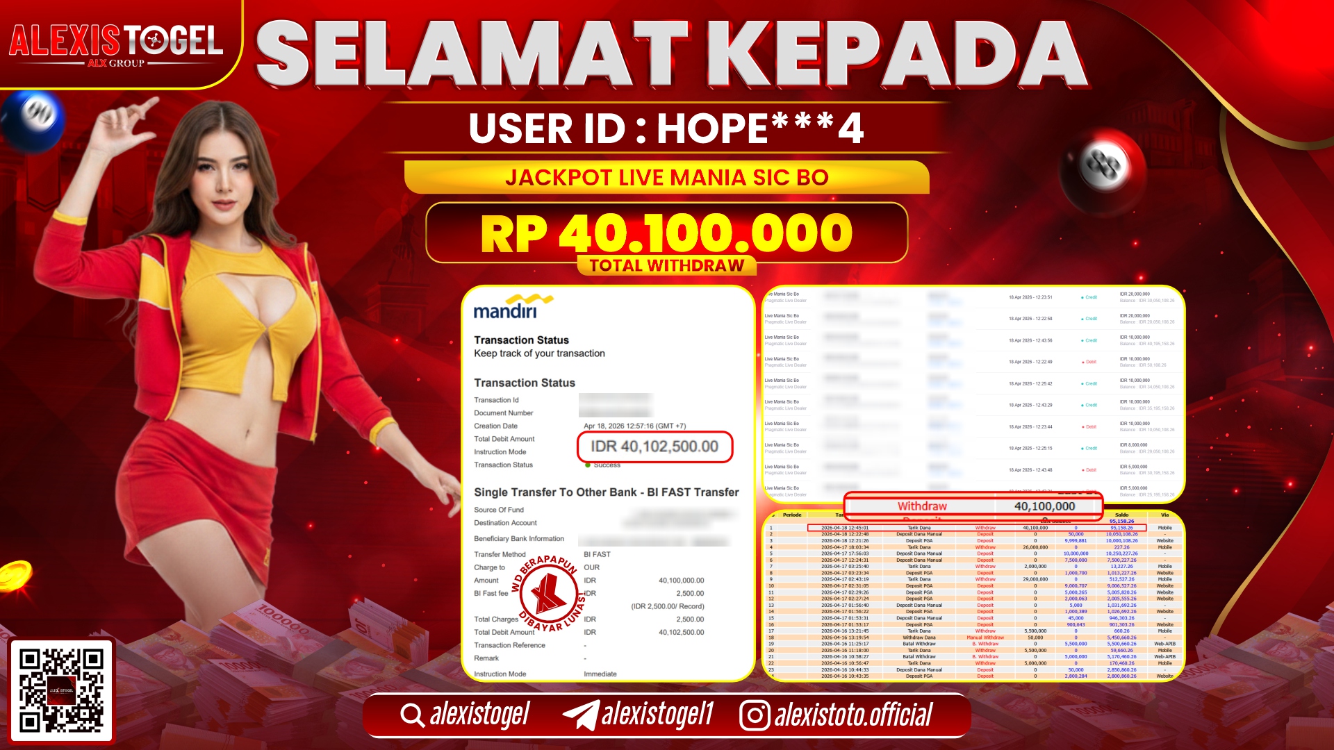 ALEXISTOGEL JACKPOT DI CASINO LIVE MANIA SIC BO GAMES RP.40.100.000,- LUNAS