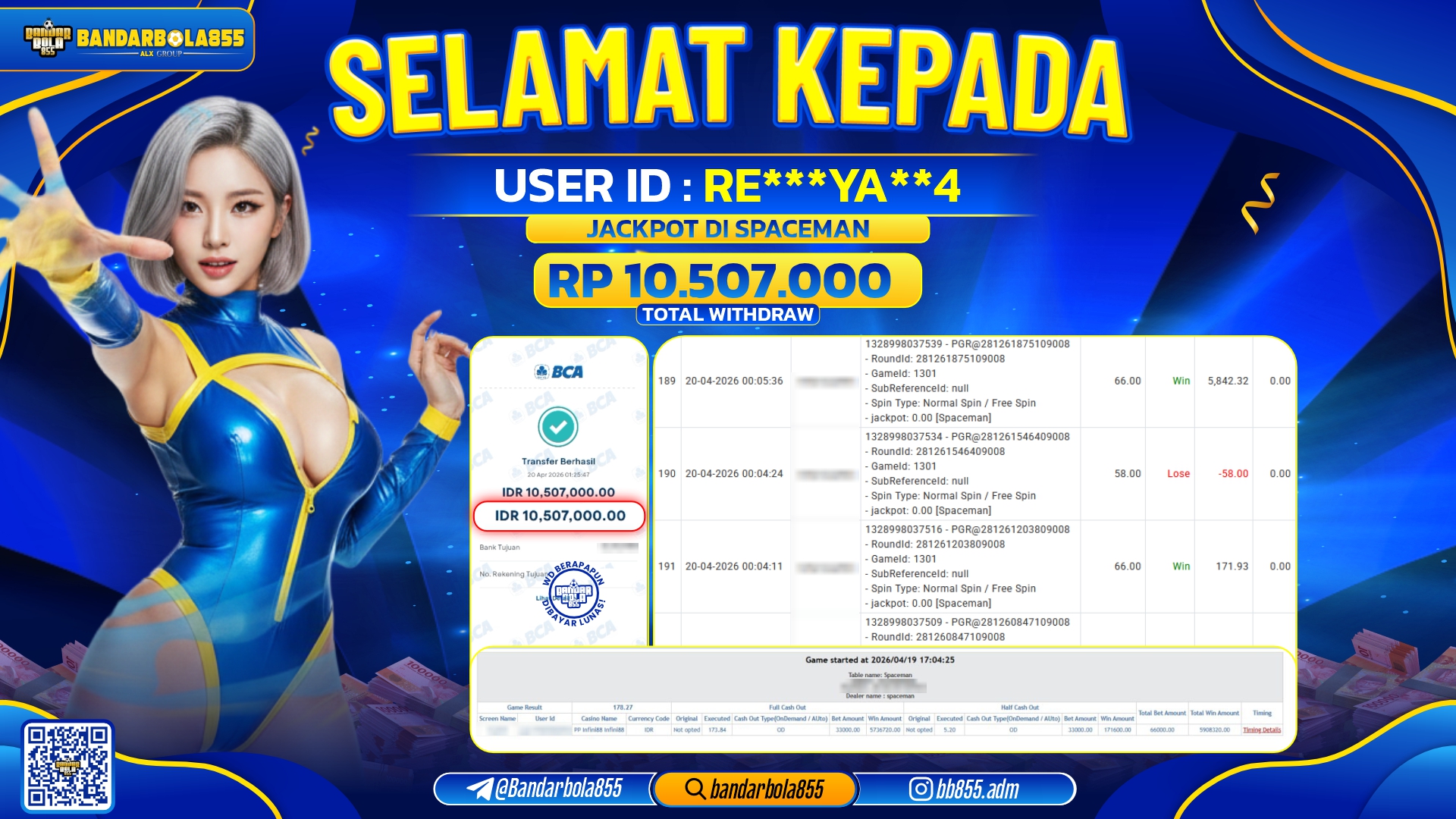 🎖 JACKPOT BANDARBOLA855 SPACEMAN Rp10.507.000🎖