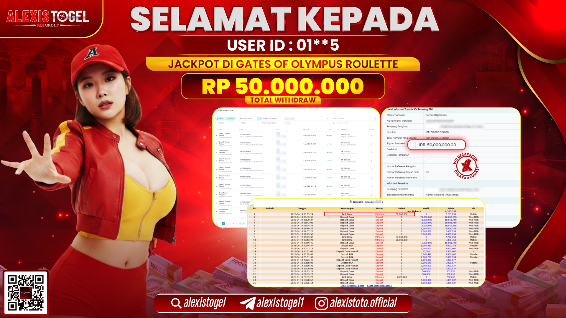ALEXISTOGEL JACKPOT DI SLOT GAME GATES OF OLYMPUS ROULETTE RP.50.000.000,- LUNAS