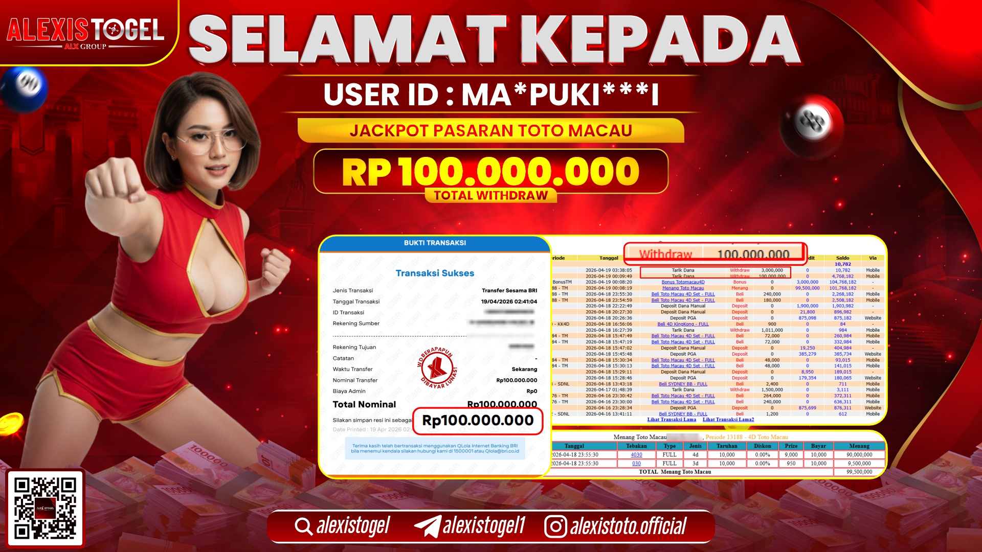 ALEXISTOGEL JACKPOT DI TOGEL PASARAN TOTOMACAU RP.100.000.000,- LUNAS