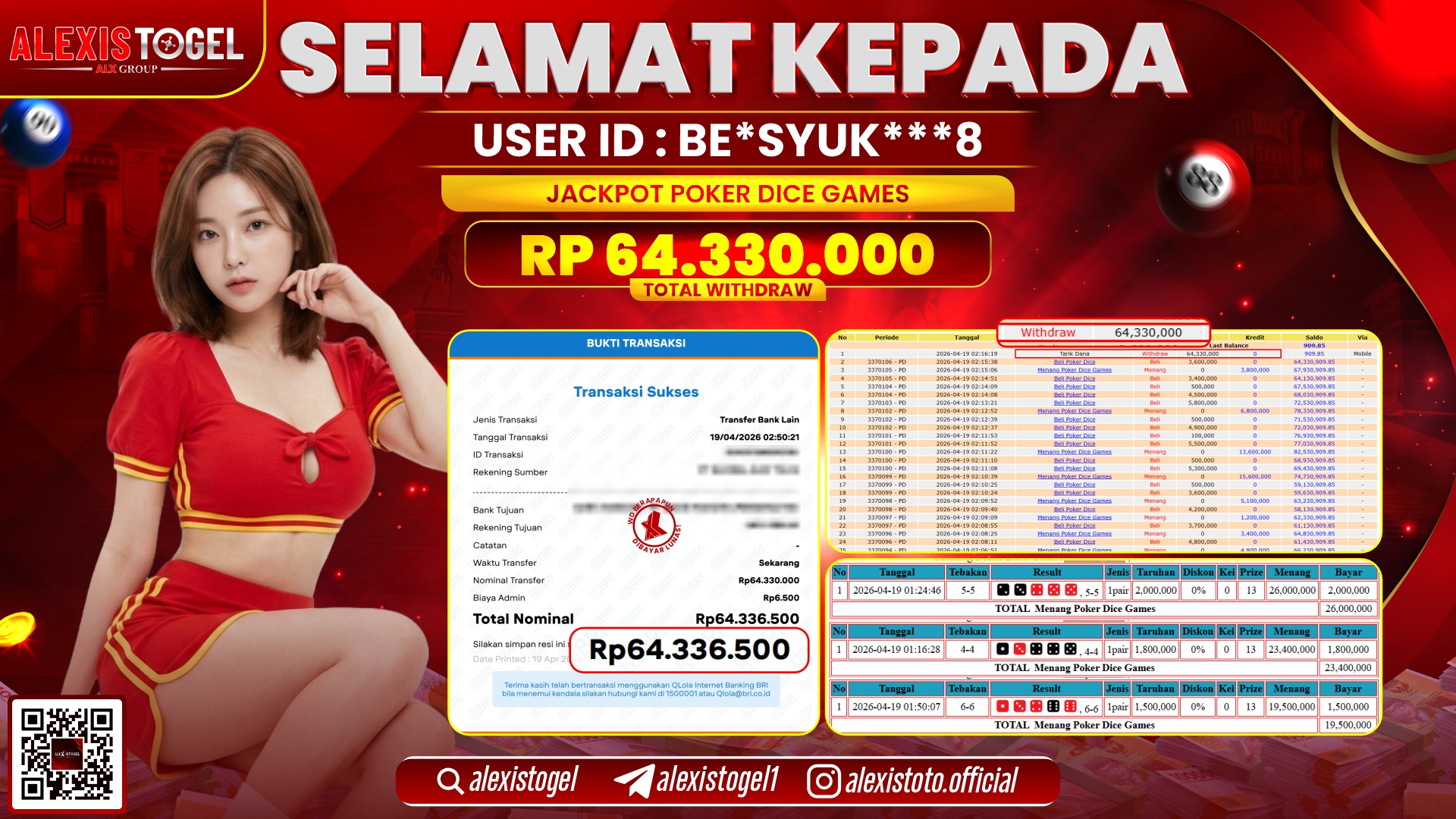 ALEXISTOGEL JACKPOT DI POKER DICE GAMES RP.64.330.000,- LUNAS