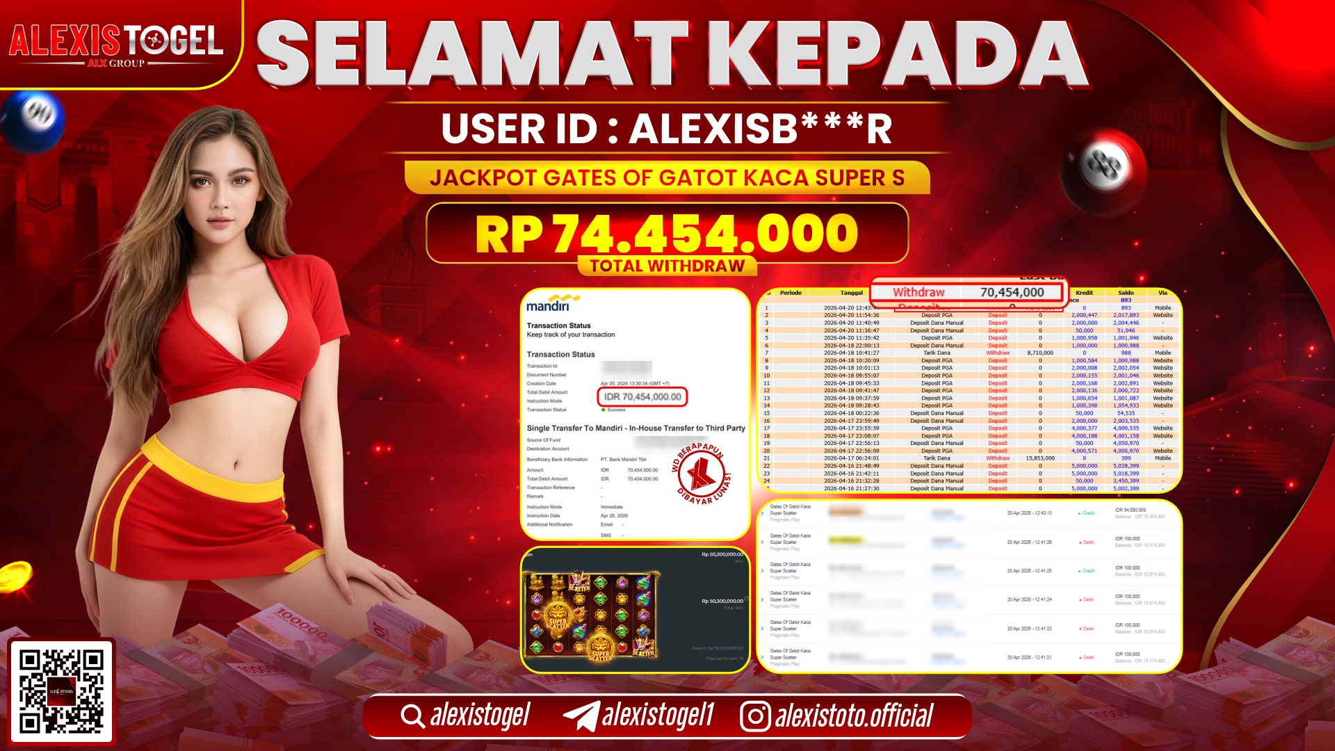 ALEXISTOGEL JACKPOT DI SLOT GAME GATES OF GATOT KACA SUPER S RP.74.454.000,- LUNAS