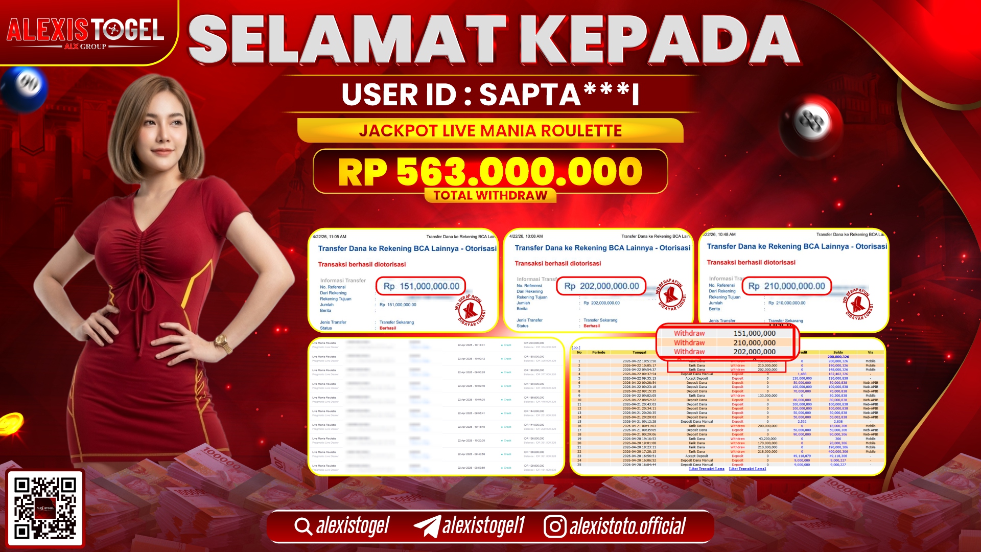 ALEXISTOGEL JACKPOT LIVE MANIA ROULETTE RP.563.000.000,- LUNAS