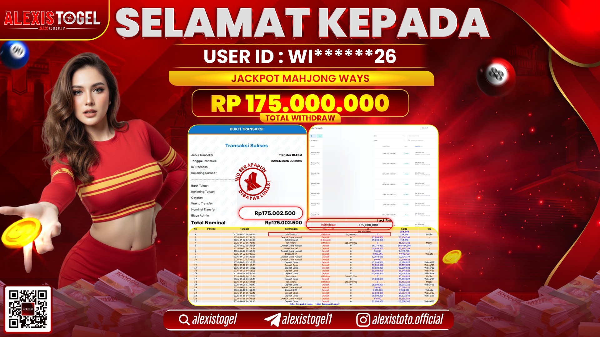 ALEXISTOGEL JACKPOT DI SLOT GAME MAHJONG WAYS RP.175.000.000,- LUNAS