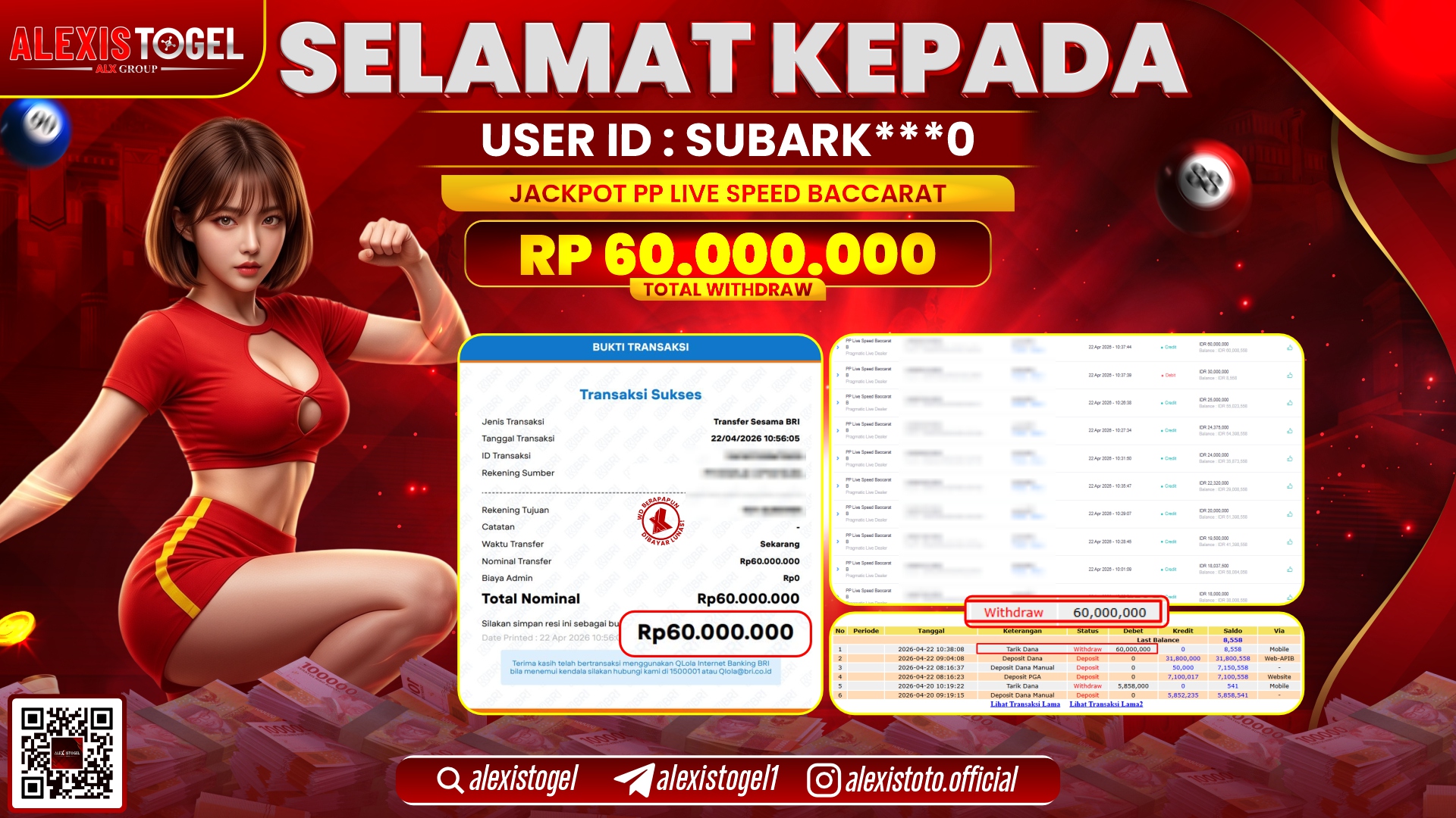 ALEXISTOGEL JACKPOT DI PP LIVE SPEED BACCARAT RP.60.000.000,- LUNAS