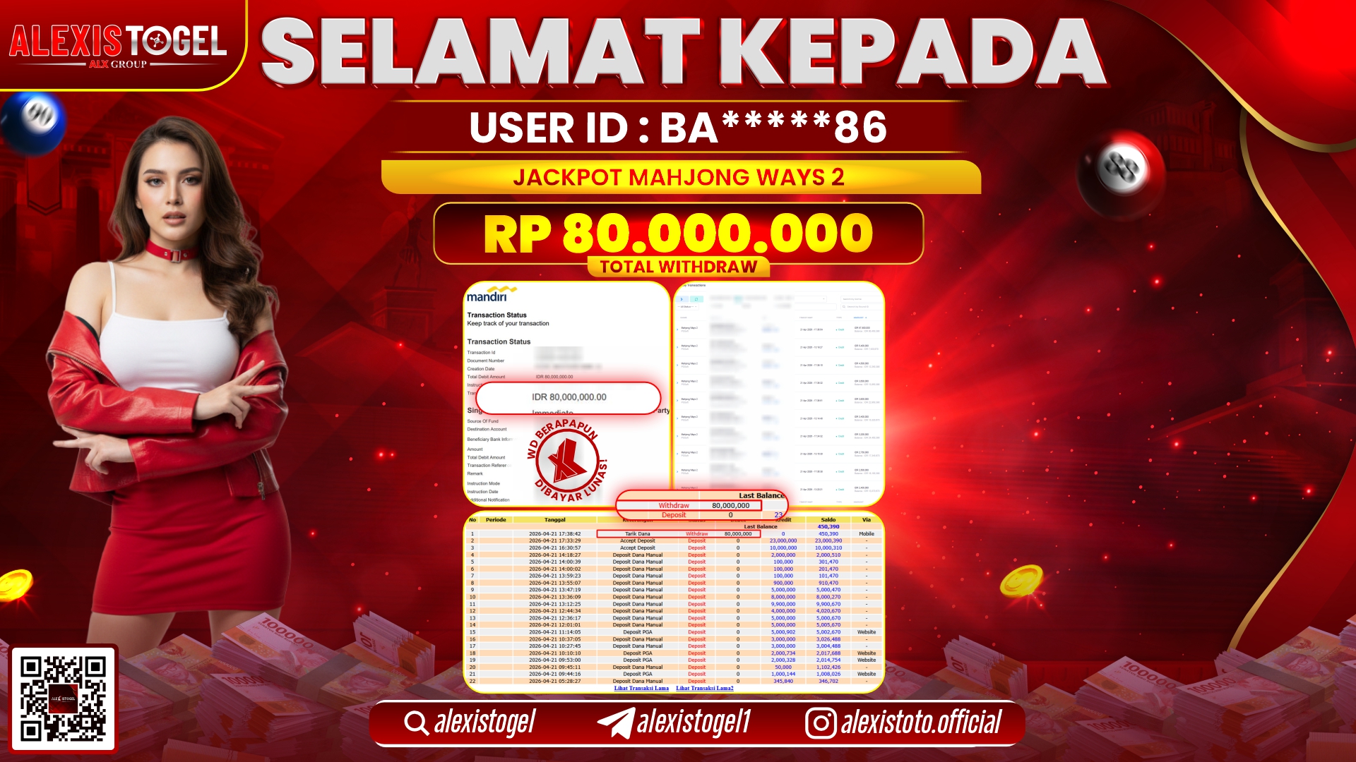 ALEXISTOGEL JACKPOT DI SLOT GAME MAHJONG WAYS 2 RP.80.000.000,- LUNAS