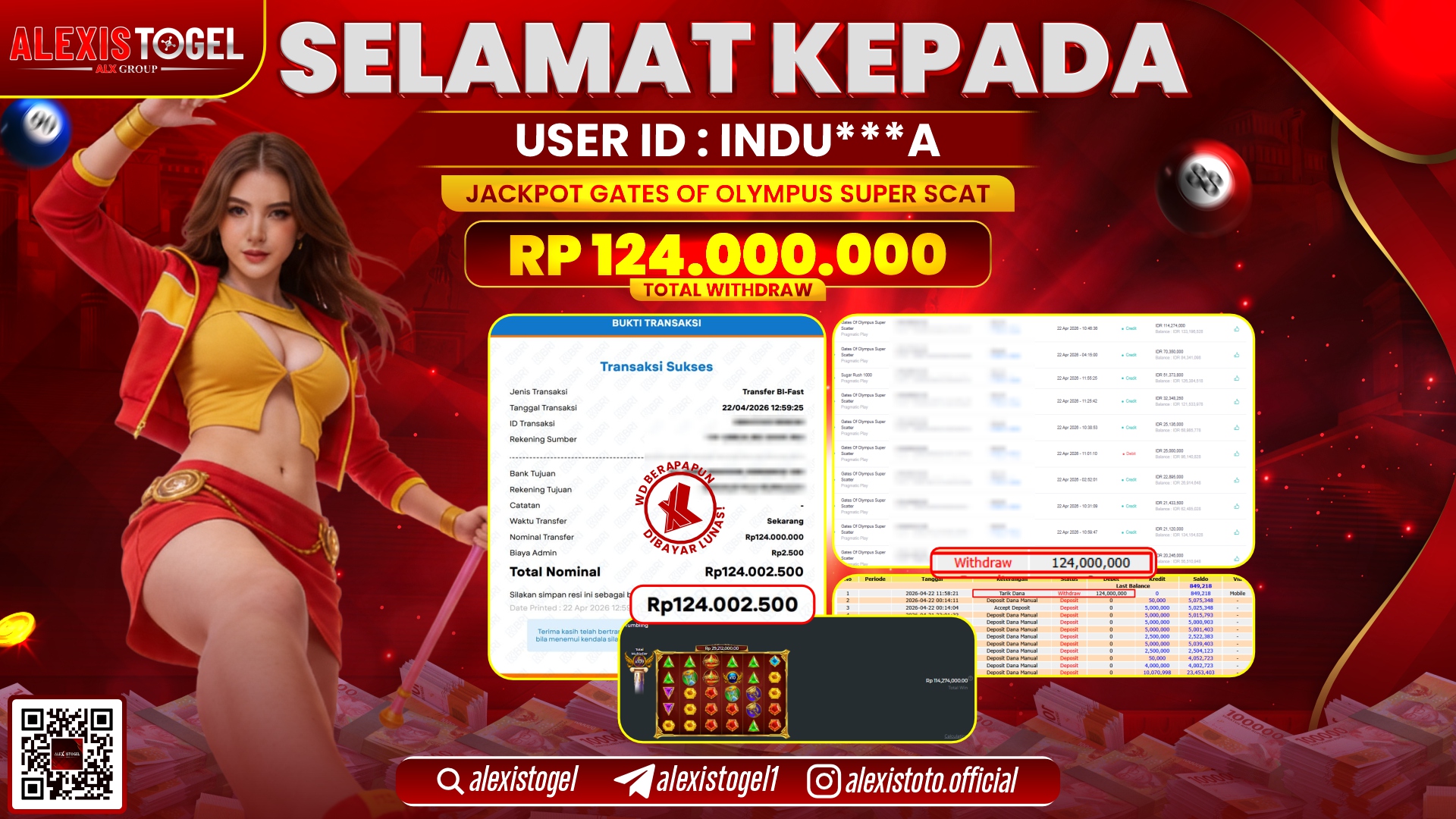 ALEXISTOGEL JACKPOT DI SLOT GAME GATES OF OLYMPUS SUPER SCATTER RP.124.000.000,- LUNAS