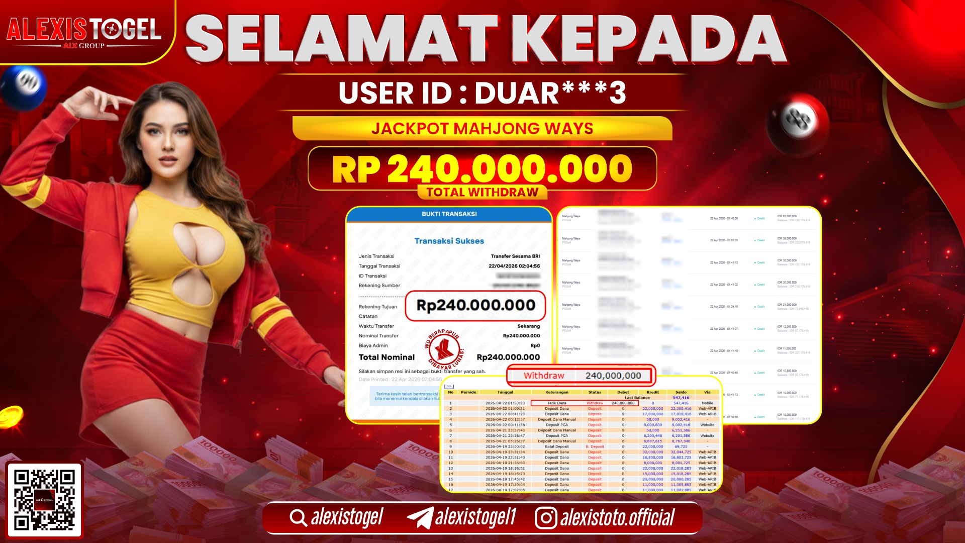 ALEXISTOGEL JACKPOT DI SLOT GAME MAHJONG WAYS RP.240.000.000,- LUNAS