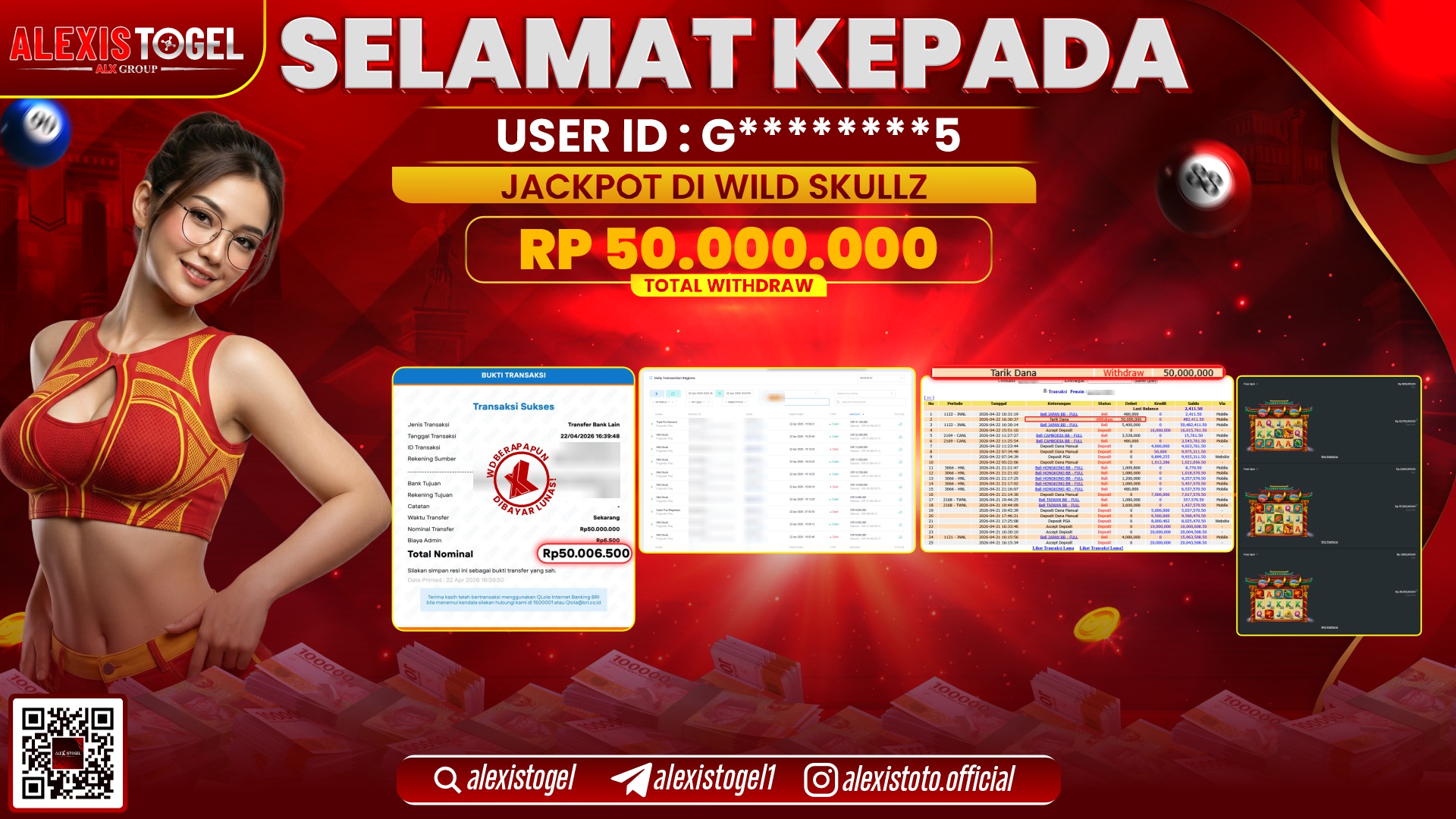 ALEXISTOGEL JACKPOT DI SLOT GAME WILD SKULLZ RP.50.000.000,- LUNAS