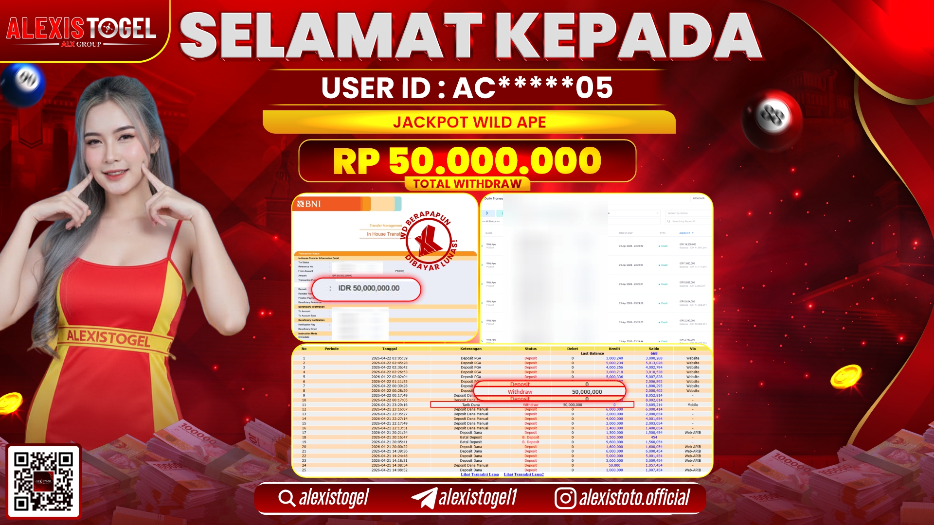 ALEXISTOGEL JACKPOT DI SLOT GAME WILD APE RP.50.000.000,- LUNAS