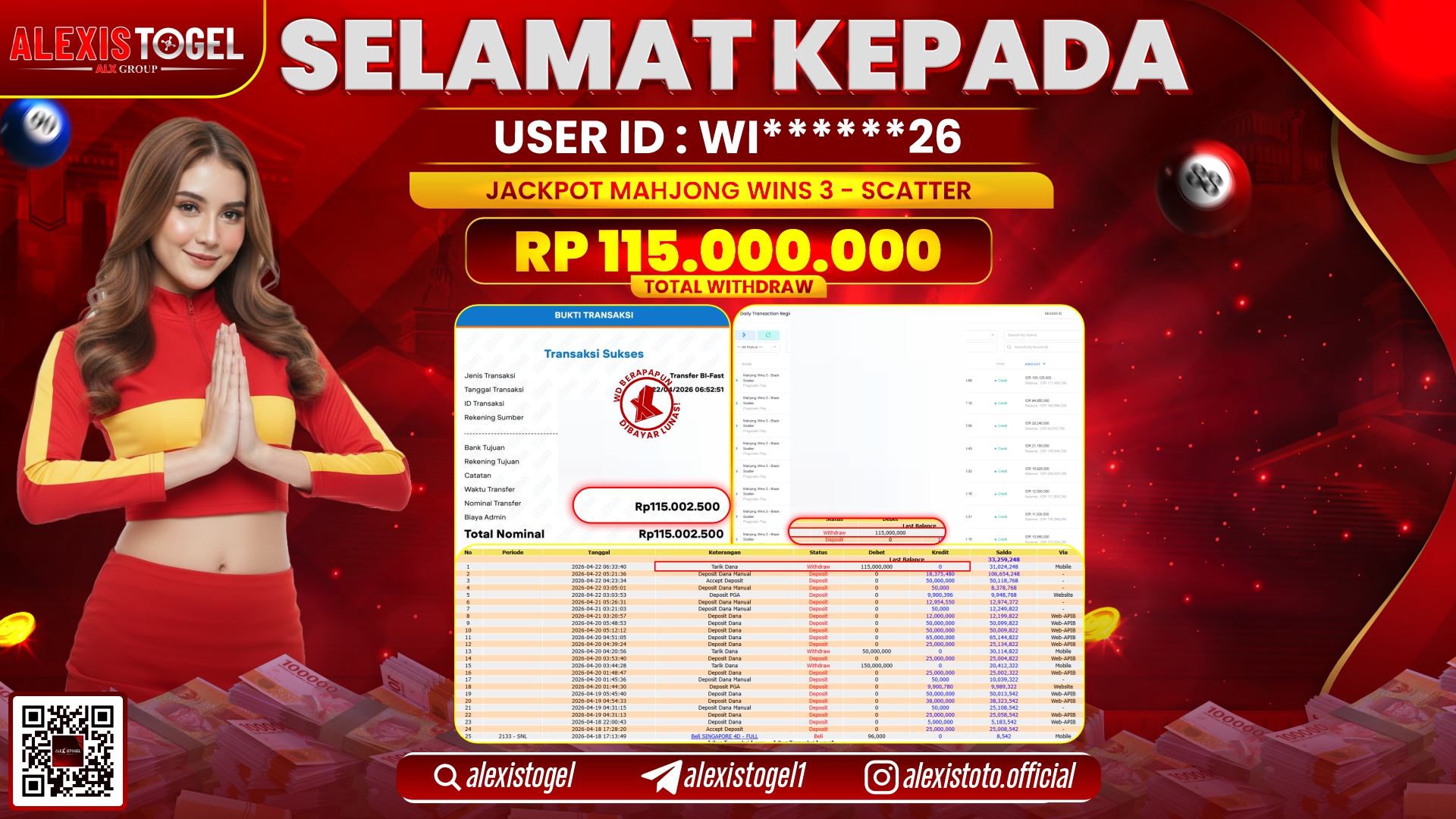 ALEXISTOGEL JACKPOT DI SLOT GAME MAHJONG WAYS 3 BLACK SCATTER RP.115.000.000,- LUNAS