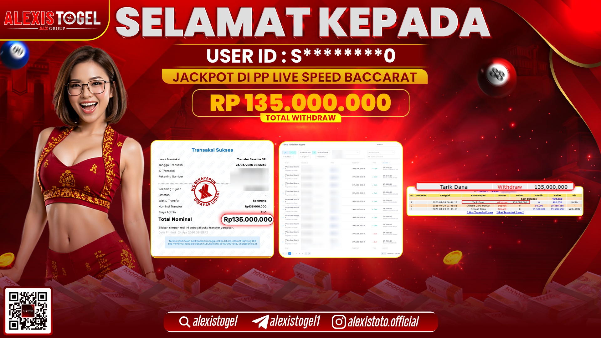 ALEXISTOGEL JACKPOT DI PP LIVE SPEED BACCARAT GAMES RP.135.000.000,- LUNAS