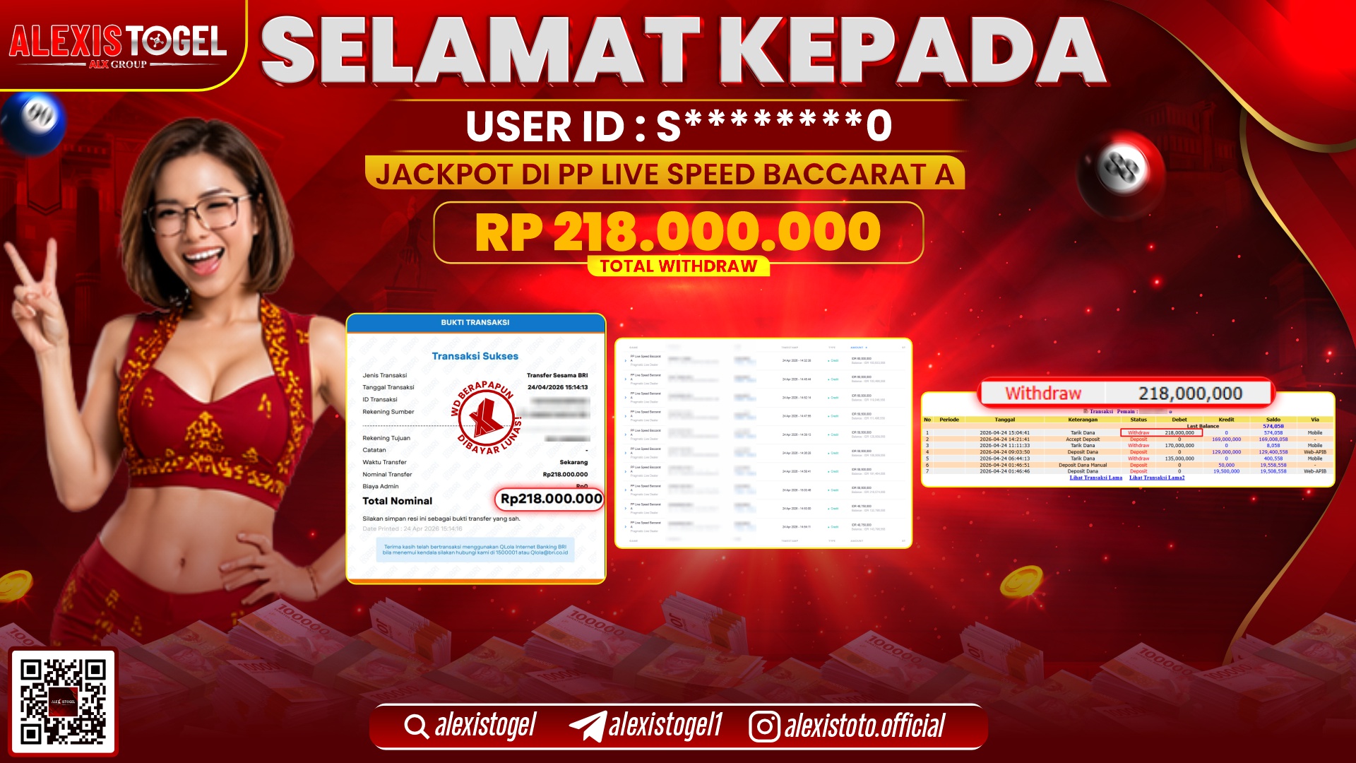 ALEXISTOGEL JACKPOT DI PP LIVE SPEED BACCARAT RP.218.000.000,- LUNAS