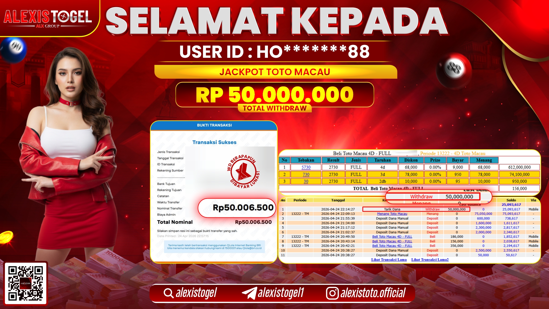 ALEXISTOGEL JACKPOT DI TOGEL PASARAN TOTOMACAU RP.50.000.000,- LUNAS