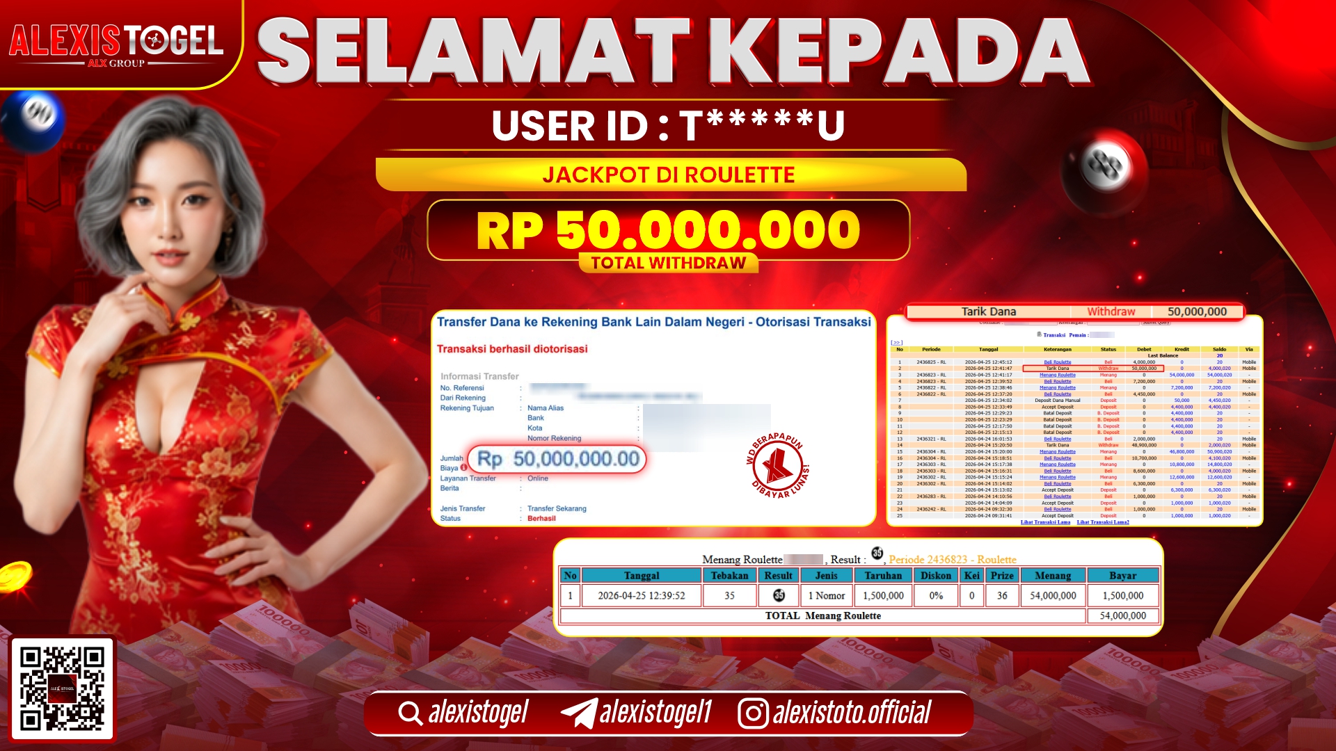 ALEXISTOGEL JACKPOT DI CASINO ROULETTE RP.50.000.000,- LUNAS