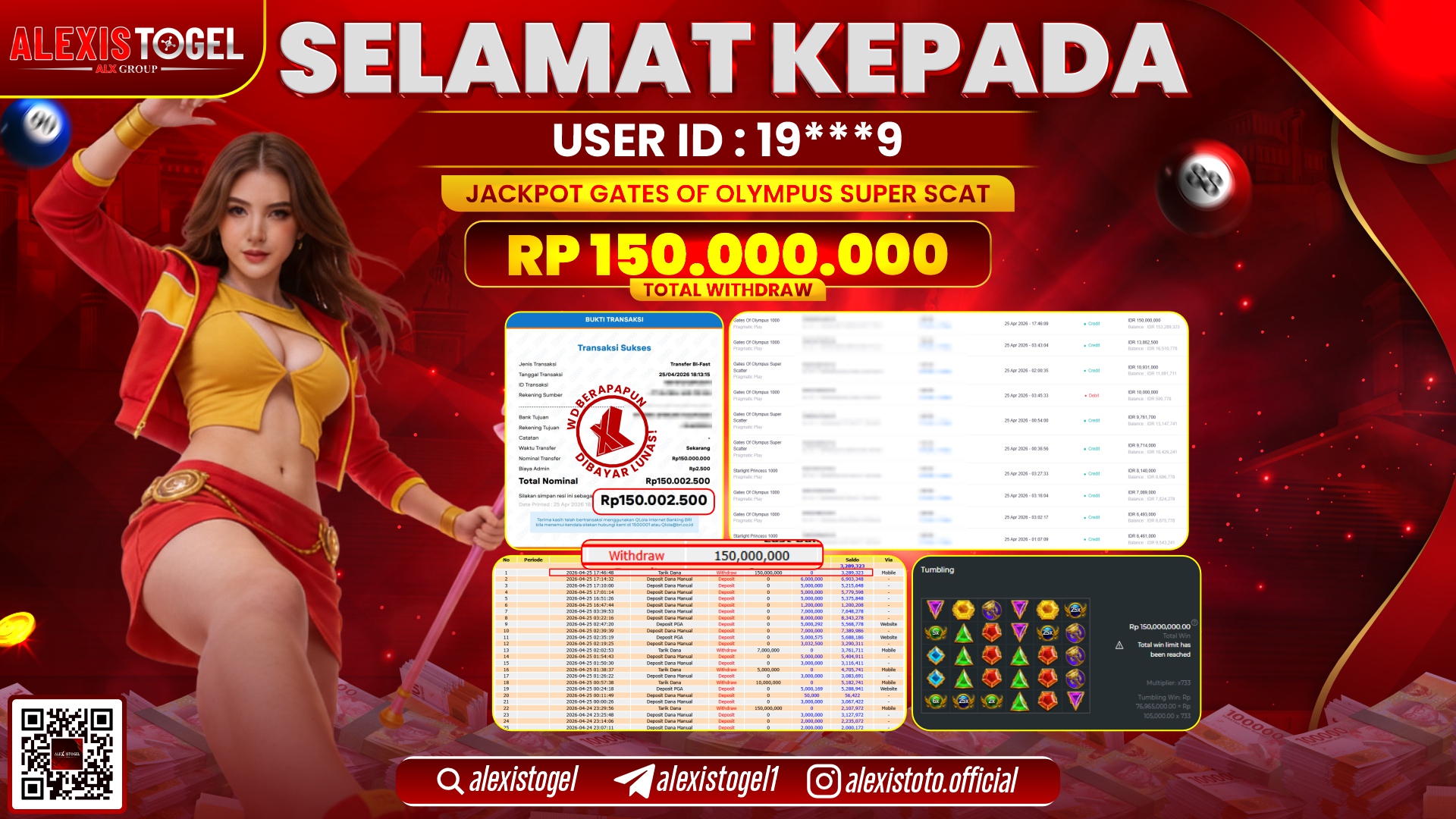 ALEXISTOGEL JACKPOT DI SLOT GAME GATES OF OLYMPUS SUPER SCATTER RP.150.000.000,- LUNAS