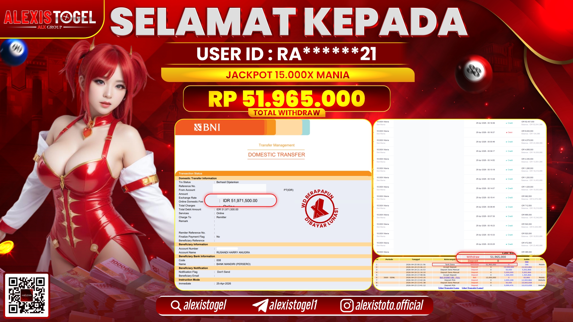 ALEXISTOGEL JACKPOT DI SLOT GAME 15.000X MANIA RP.51.965.000,- LUNAS