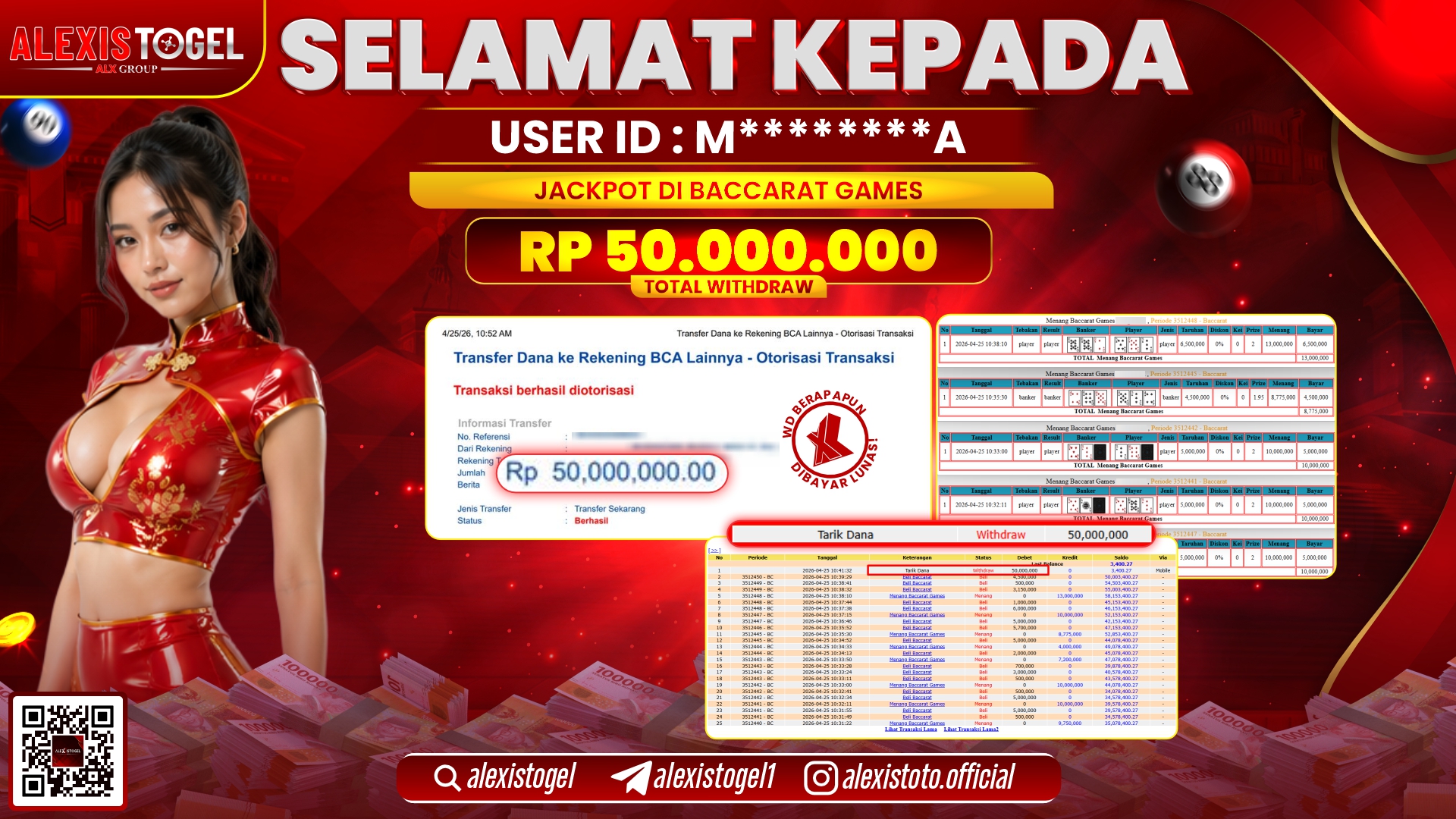 ALEXISTOGEL JACKPOT DI CASINO BACCARAT GAMES RP.50.000.000,- LUNAS