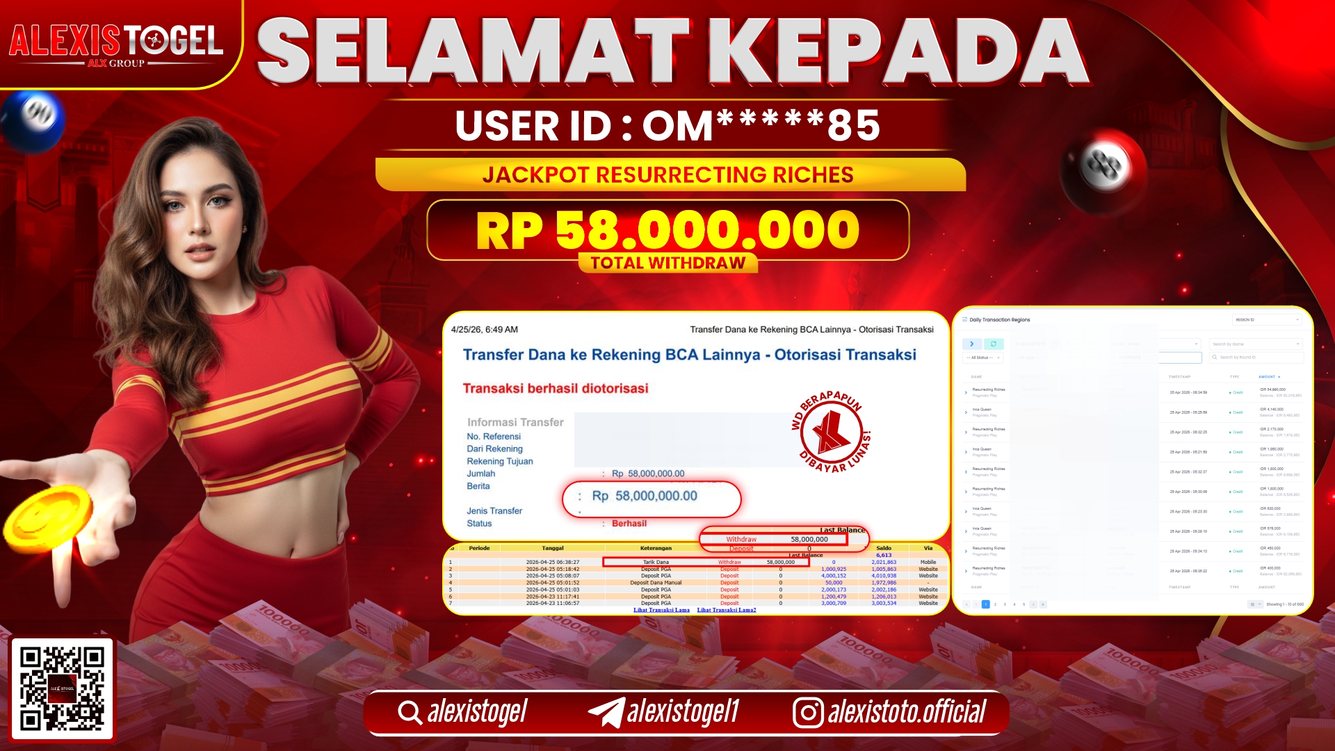 ALEXISTOGEL JACKPOT DI SLOT GAME RESURRECTING RICHES RP.58.000.000,- LUNAS