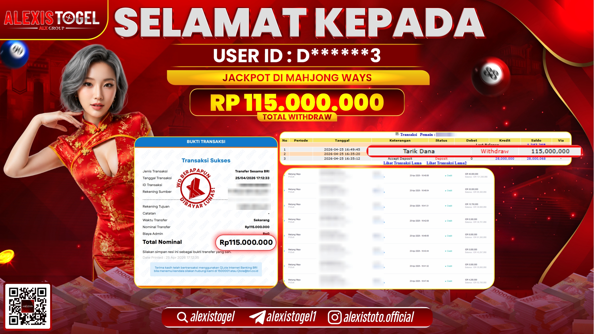 ALEXISTOGEL JACKPOT DI SLOT GAME MAHJONG WAYS RP.115.000.000,- LUNAS