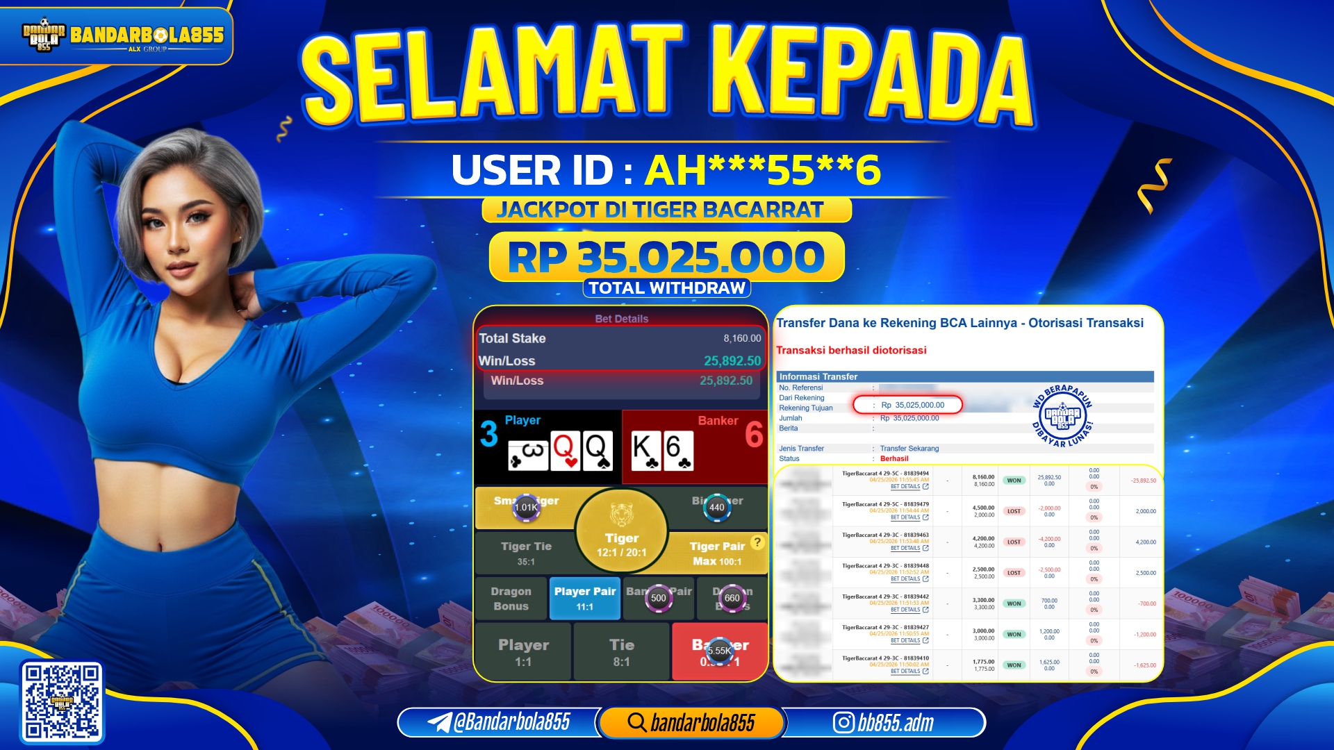 🎖 JACKPOT BANDARBOLA855 DI TIGER BACARRAT Rp35.025.000🎖