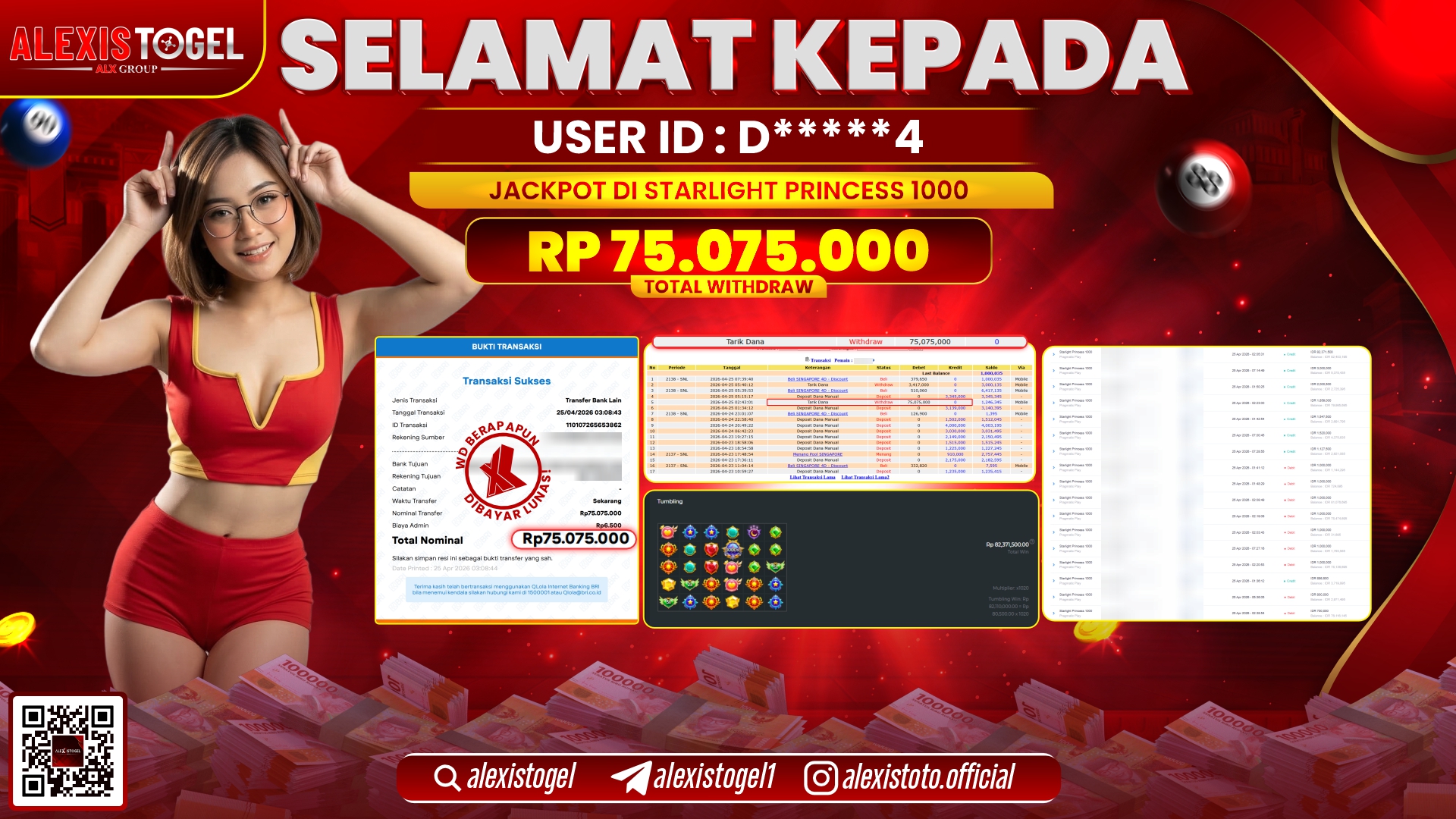 ALEXISTOGEL JACKPOT DI SLOT GAME STARLIGHT PRINCESS 1000 RP.75.075.000,- LUNAS