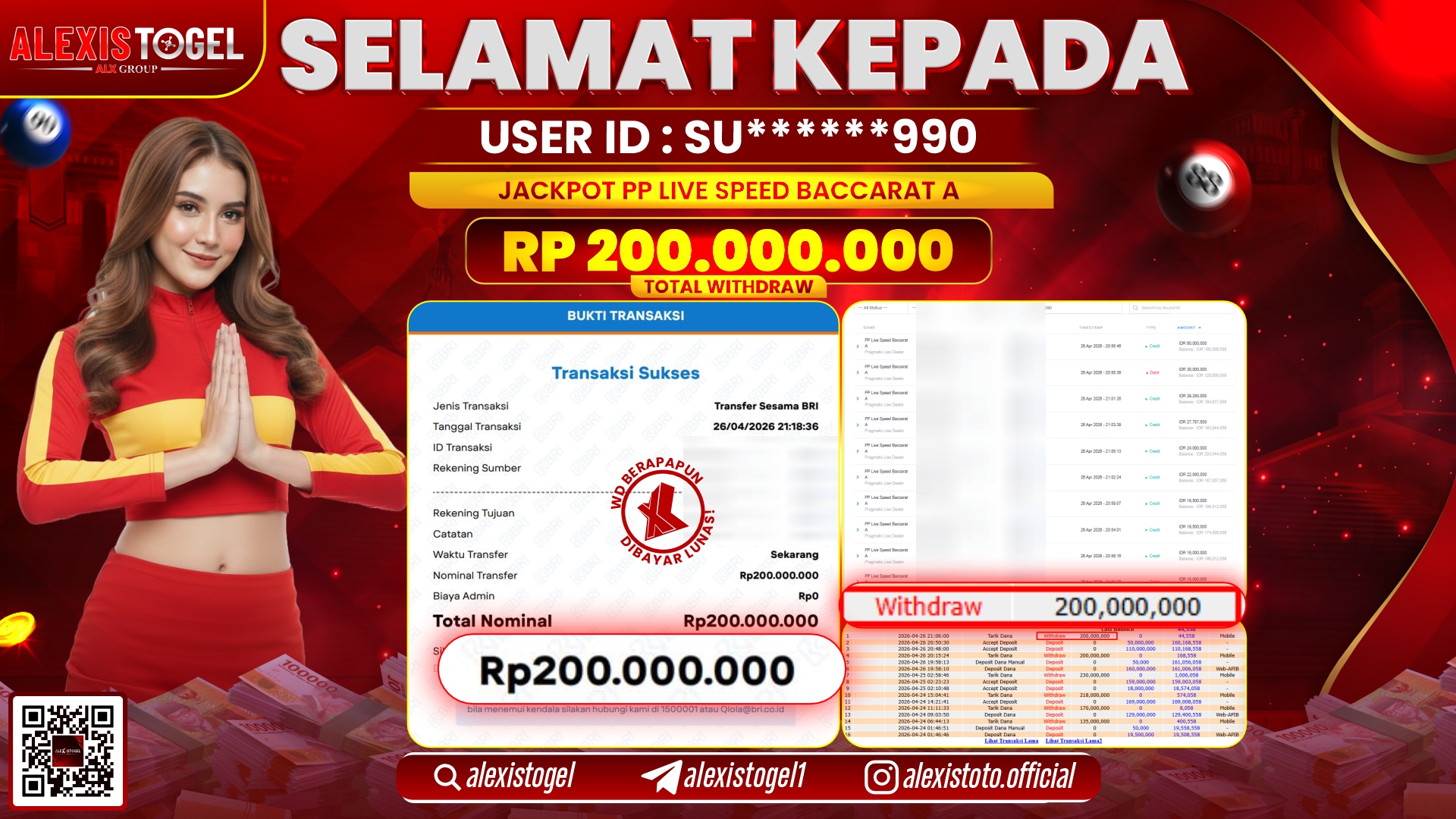 ALEXISTOGEL JACKPOT DI PP LIVE SPEED BACCARAT A RP.200.000.000,- LUNAS