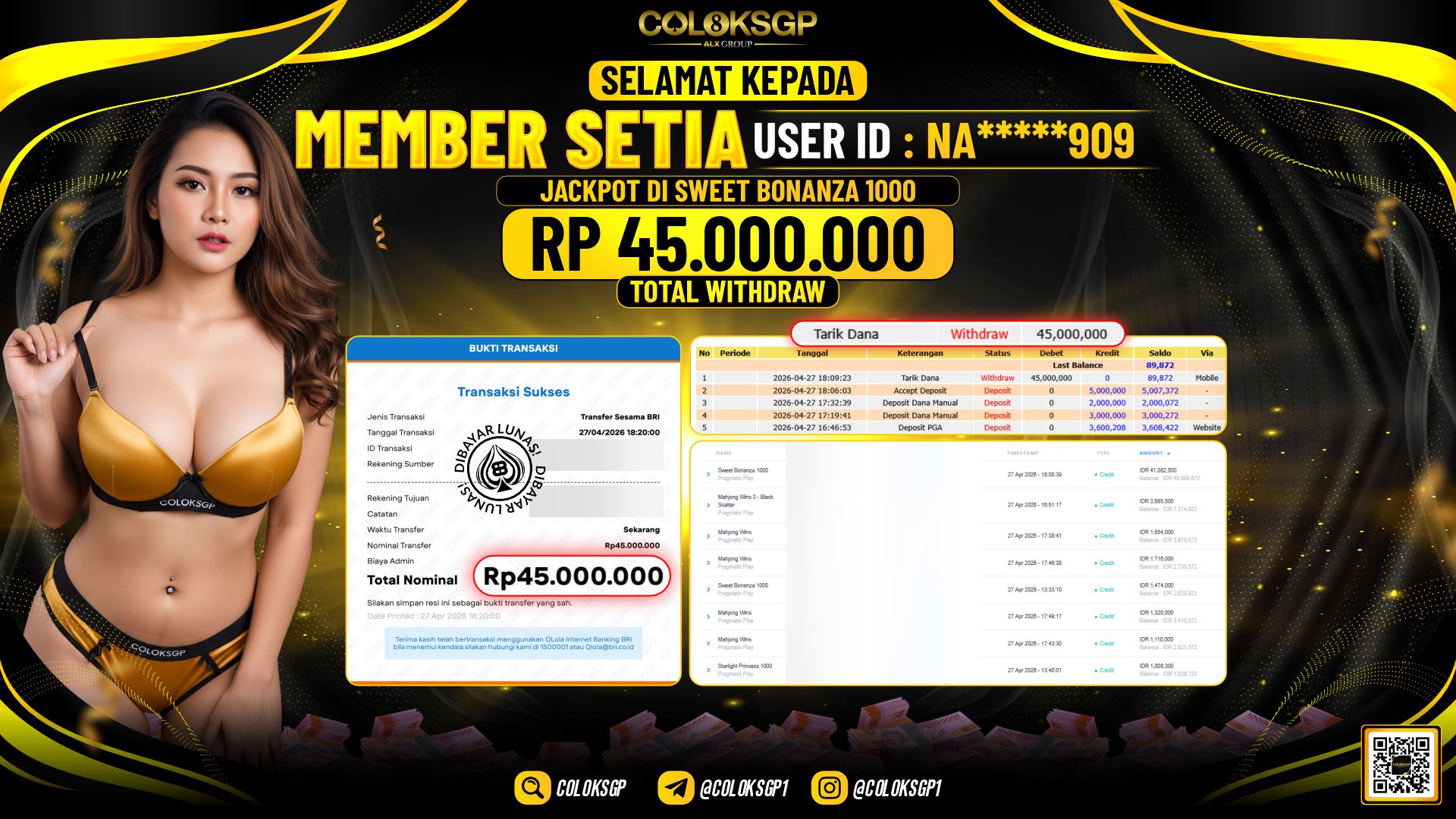 COLOKSGP JACKPOT PRAGMATIC PLAY - SWEET BONANZA 1000