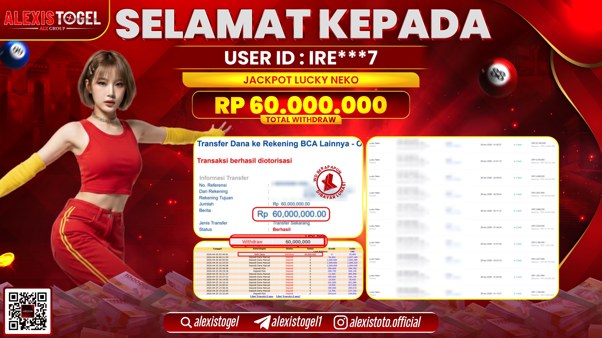 ALEXISTOGEL JACKPOT DI SLOT GAME LUCKY NEKO RP.60.000.000,- LUNAS