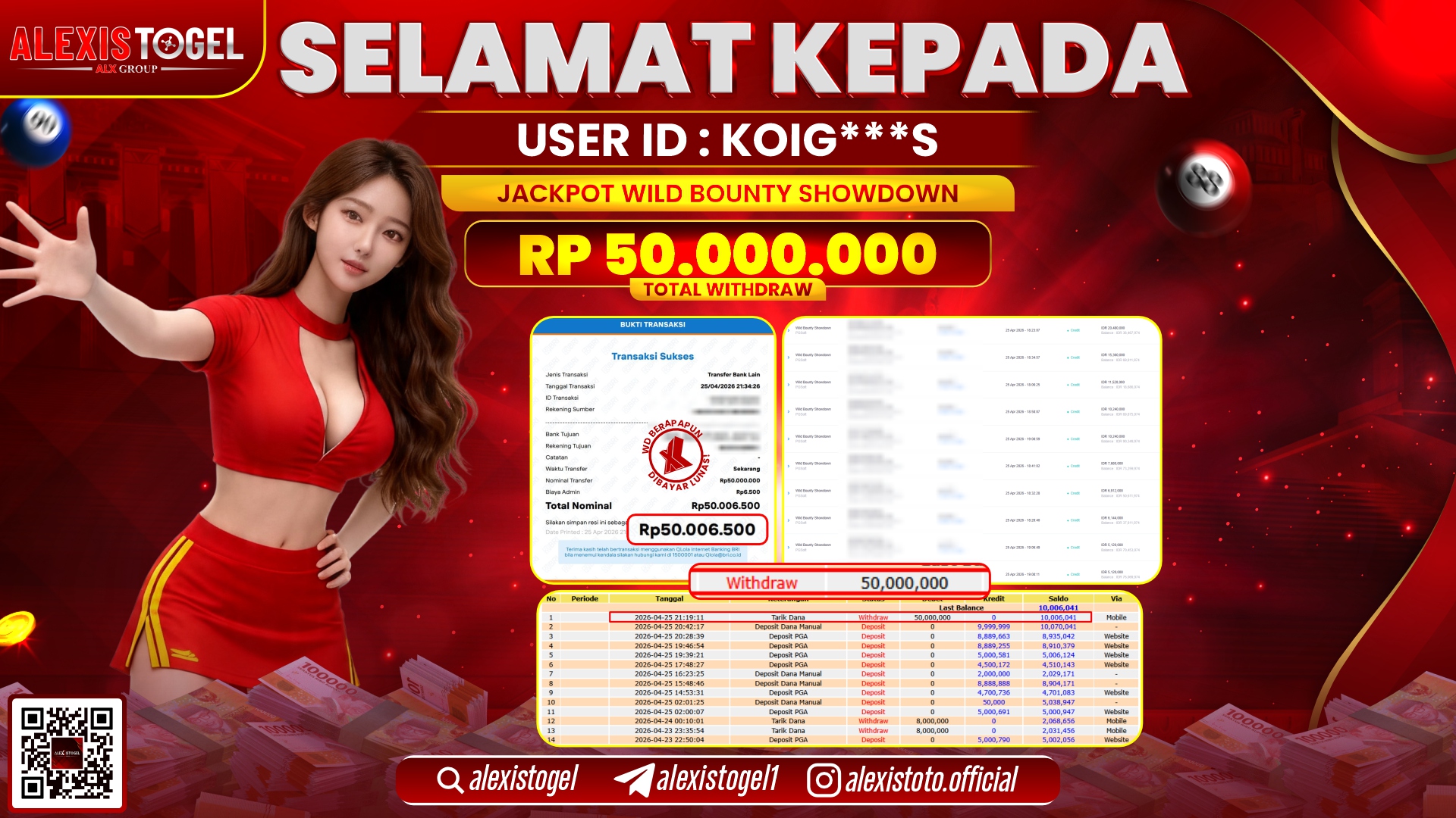 ALEXISTOGEL JACKPOT DI SLOT GAME WILD BOUNTY SHOWDOWN RP.50.000.000,- LUNAS