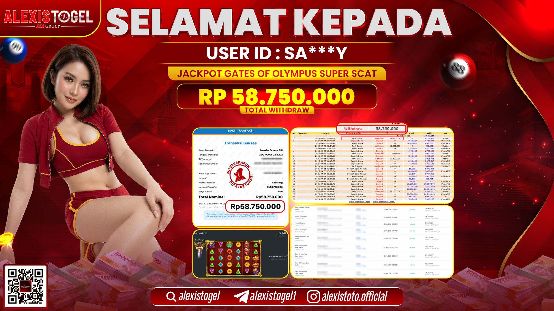 ALEXISTOGEL JACKPOT DI SLOT GAME GATES OF OLYMPUS SUPER SCATTER RP.58.750.000,- LUNAS
