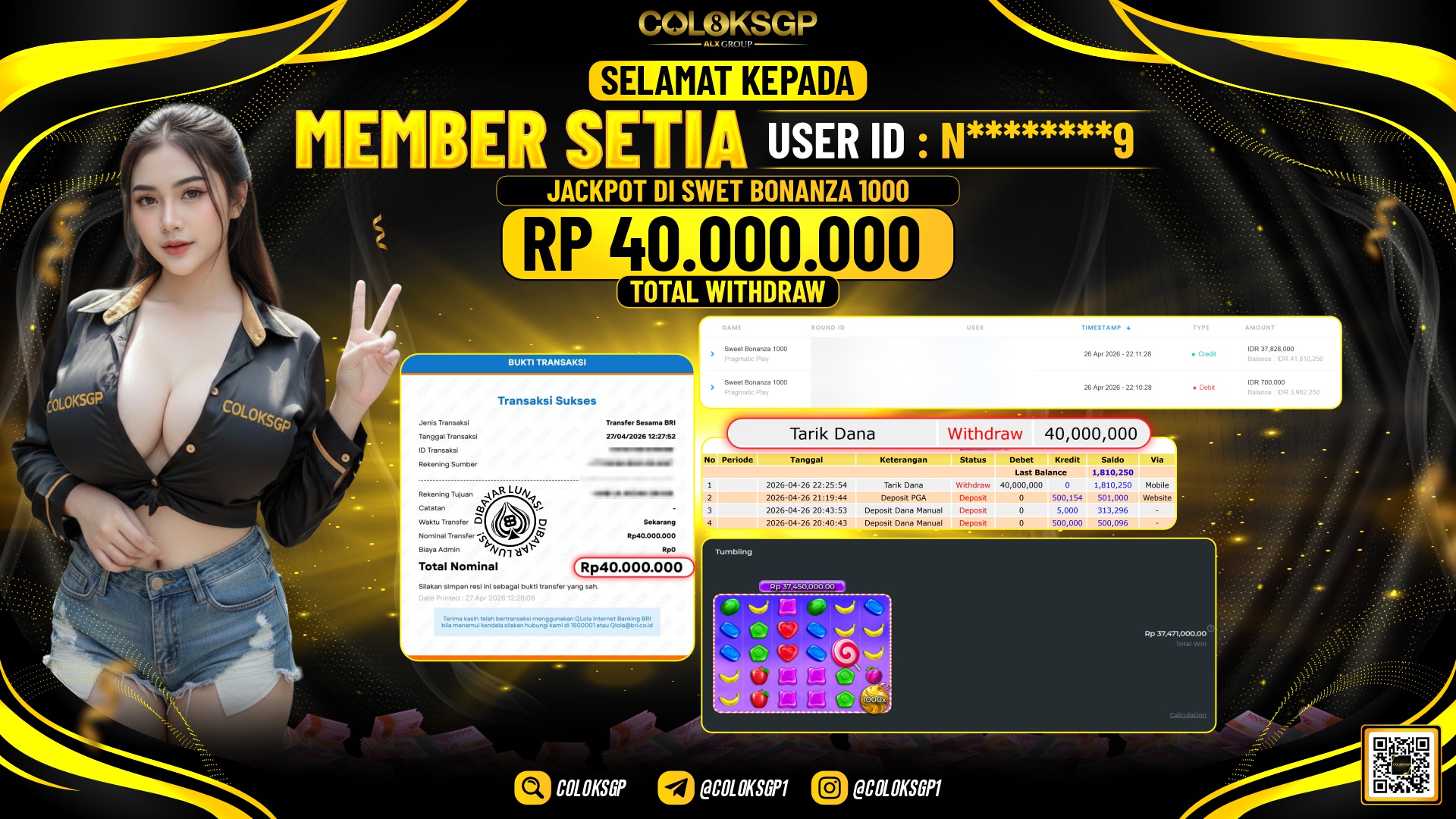 COLOKSGP JACKPOT PRAGMATIC PLAY - SWEET BONANZA 1000