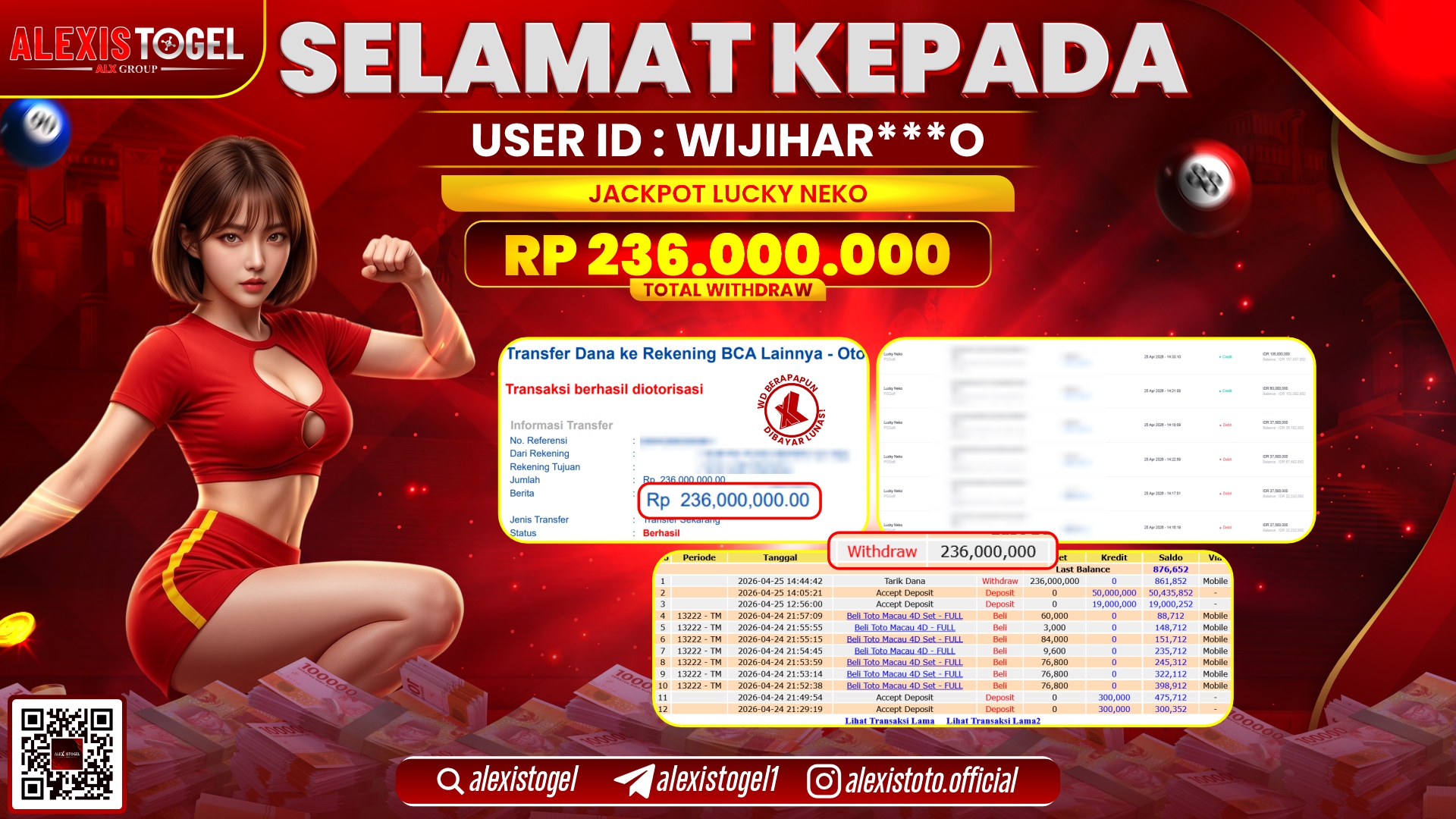 ALEXISTOGEL JACKPOT DI SLOT GAME LUCKY NEKO RP.236.000.000,- LUNAS