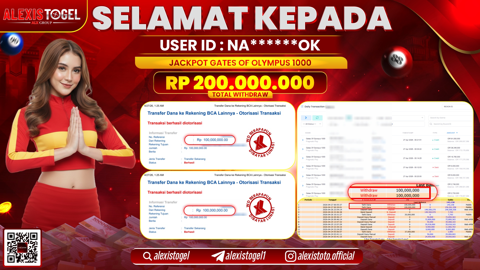 ALEXISTOGEL JACKPOT DI SLOT GAME GATES OF OLYMPUS RP.200.000.000,- LUNAS