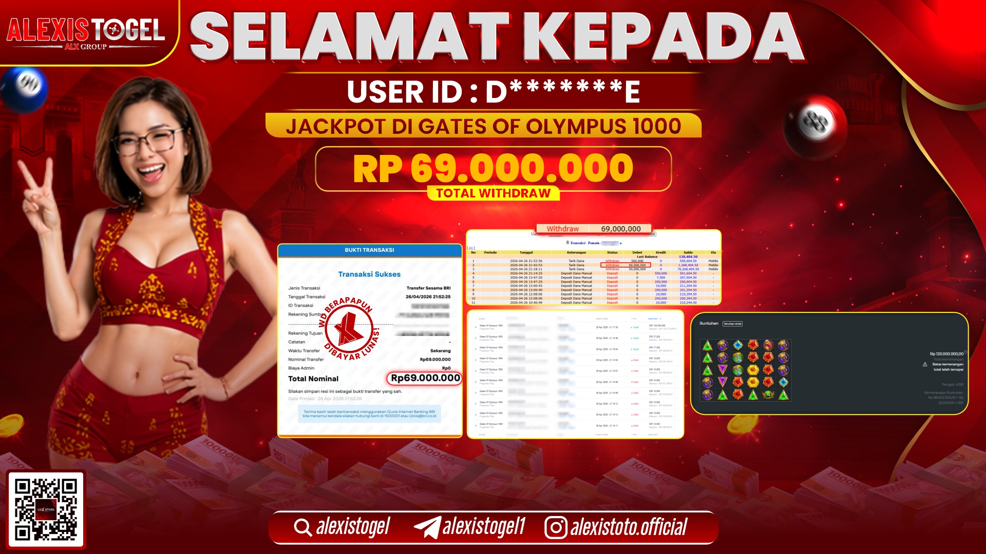 ALEXISTOGEL JACKPOT DI SLOT GAME GATES OF OLYMPUS 1000 RP.69.000.000,- LUNAS