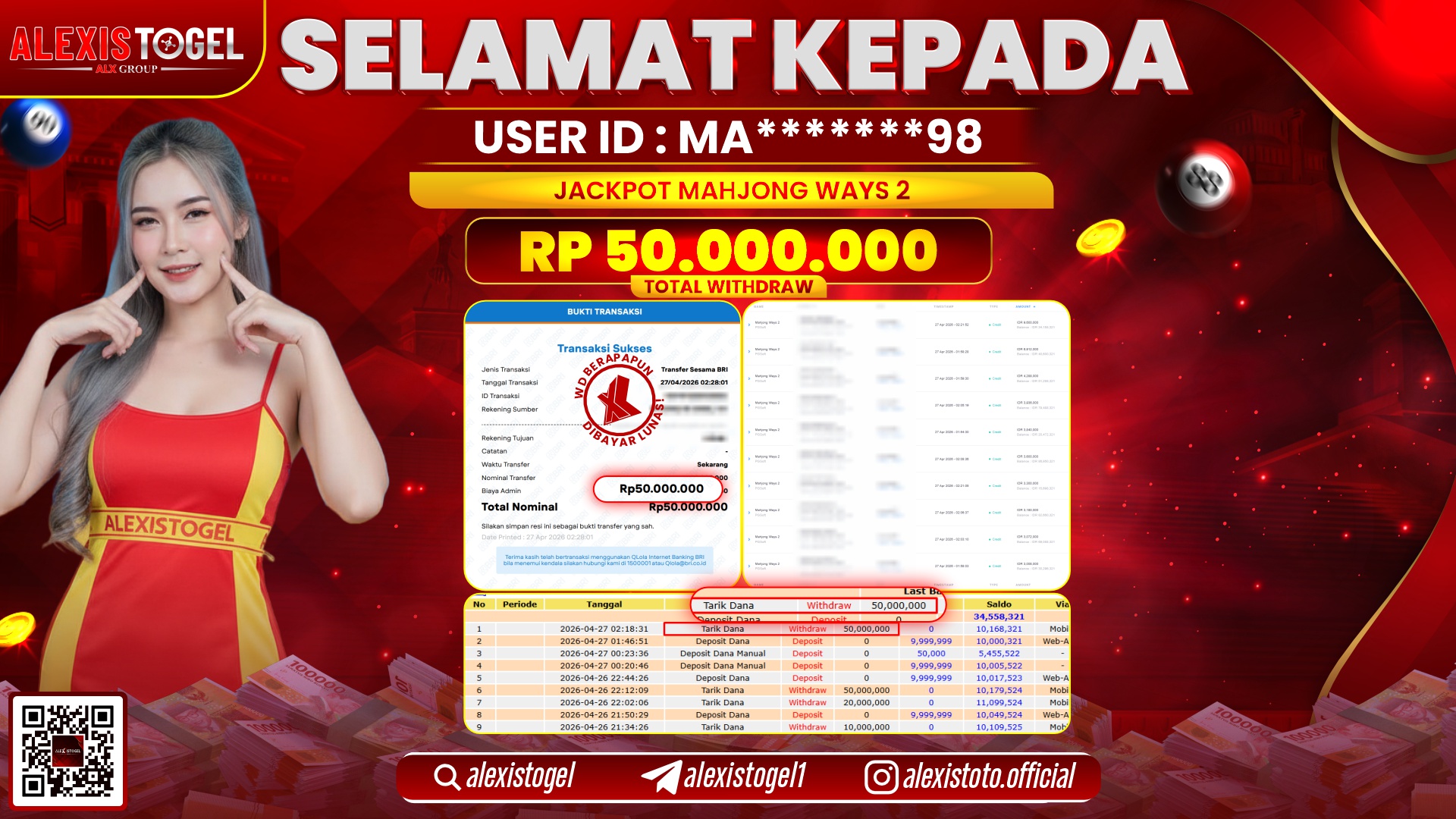 ALEXISTOGEL JACKPOT DI SLOT GAME MAHJONG WAYS 2 RP.50.000.000,- LUNAS