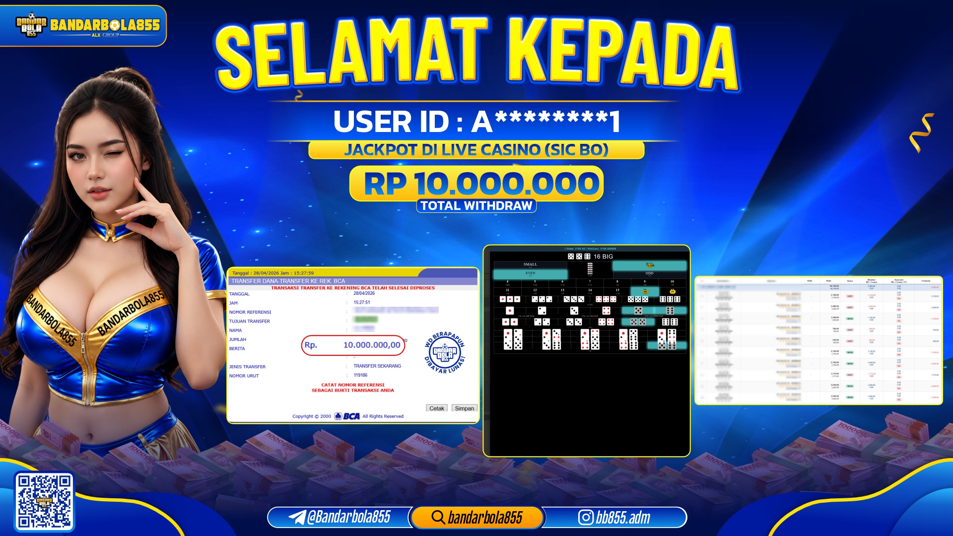 🎖 JACKPOT BANDARBOLA855 DI LIVE CASINO(SIC BO) Rp10.000.000🎖