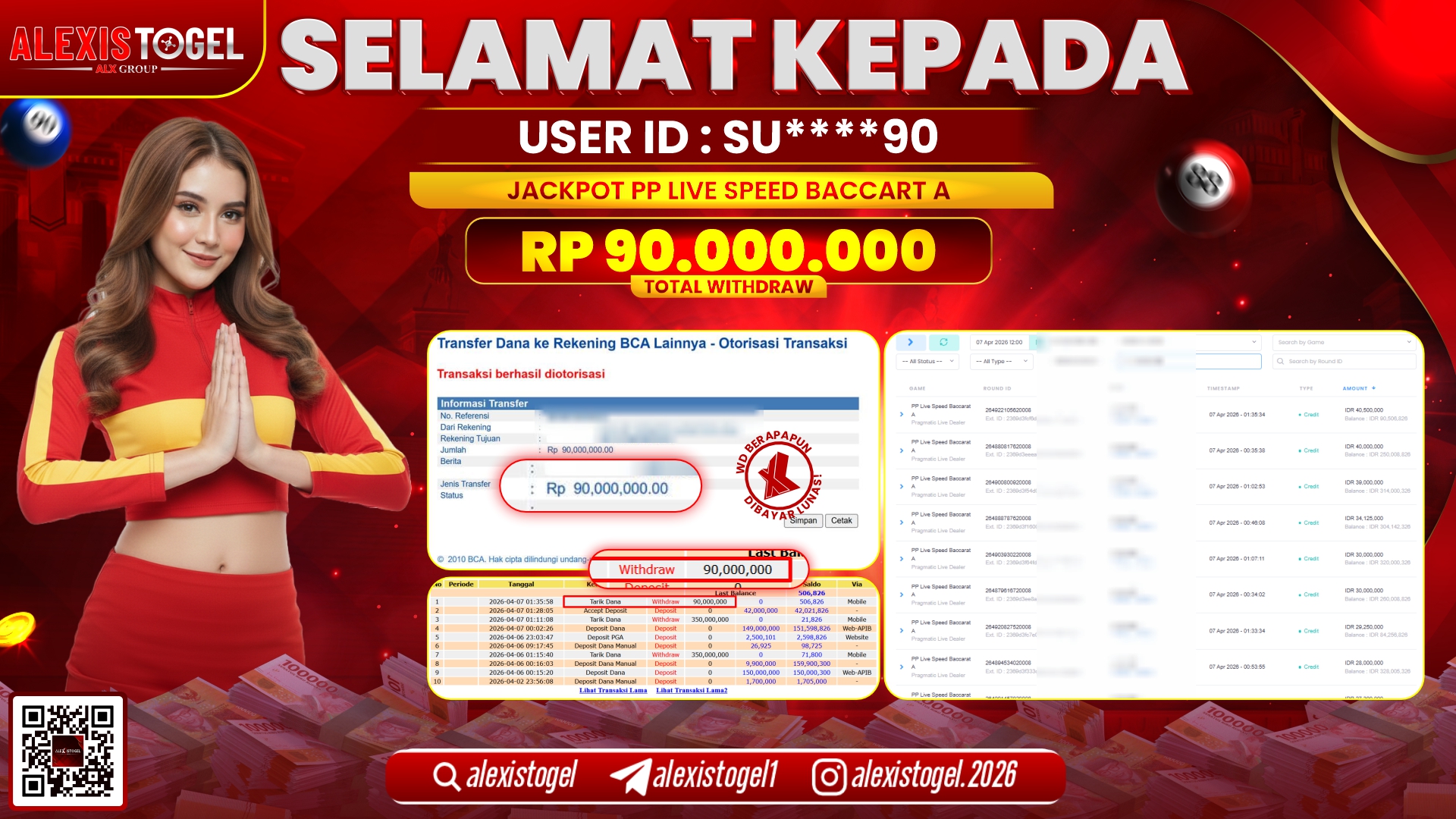 ALEXISTOGEL JACKPOT DI PP LIVE SPEED BACCARAT A RP.90.000.000,- LUNAS
