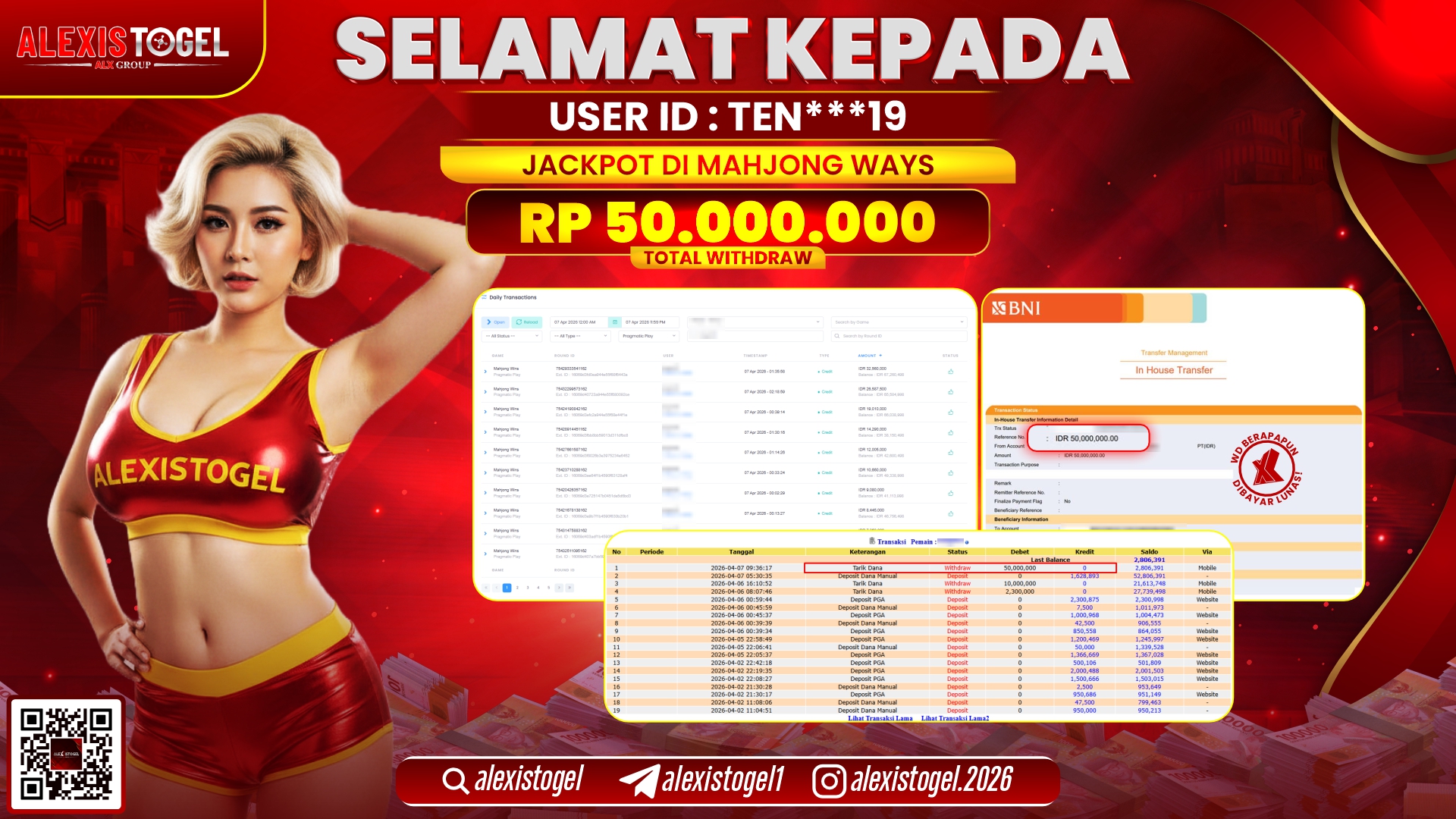 ALEXISTOGEL JACKPOT DI SLOT GAME MAHJONG WAYS RP.50.000.000,- LUNAS