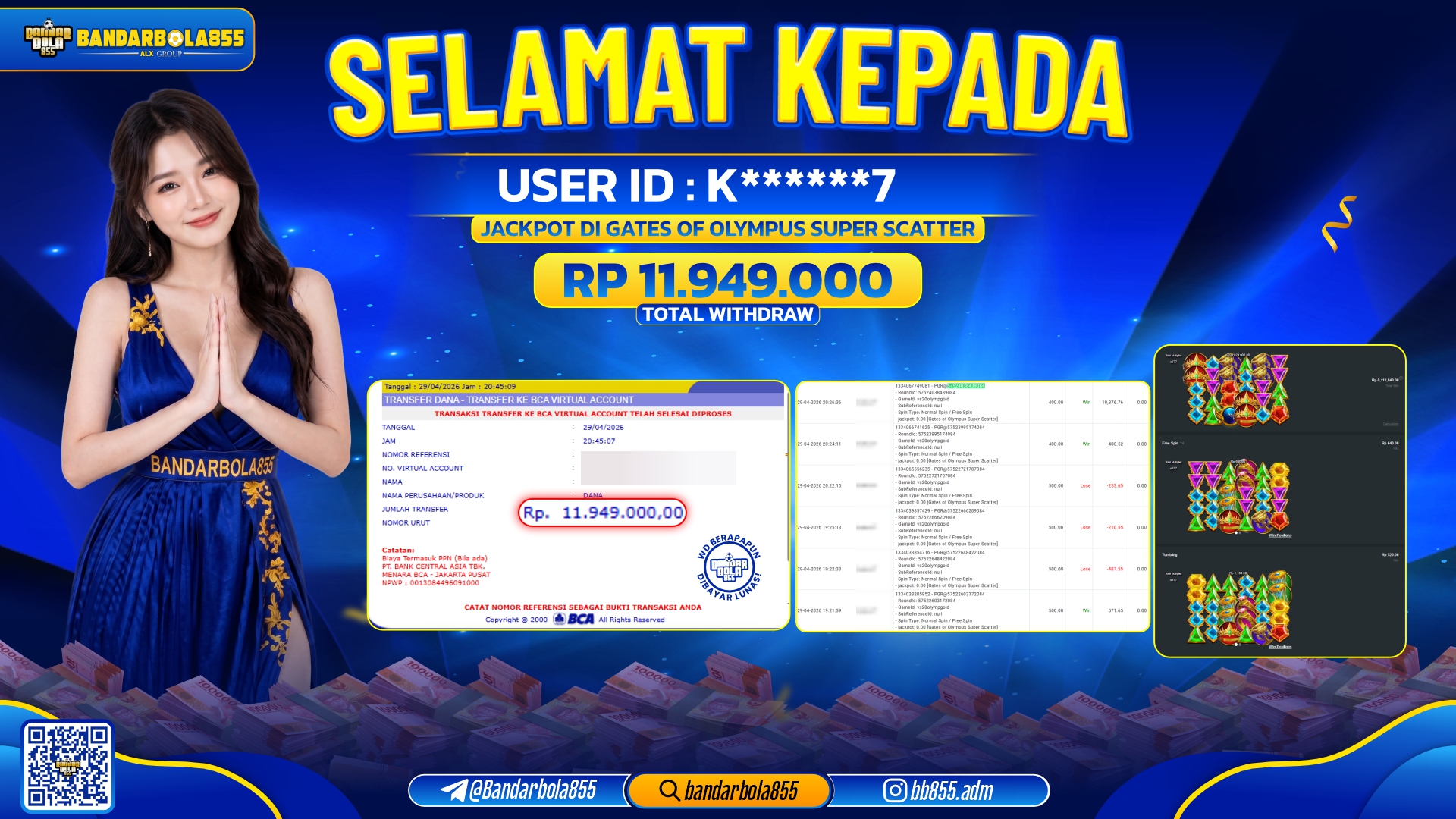 🎖 JACKPOT BANDARBOLA855 DI GATES OF OLYMPUS SUPER SCATTER Rp11.949.000🎖