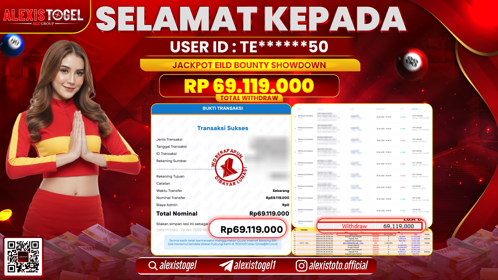 ALEXISTOGEL JACKPOT DI SLOT GAME WILD BOUNTY SHOWDOWN RP.69.119.000,- LUNAS