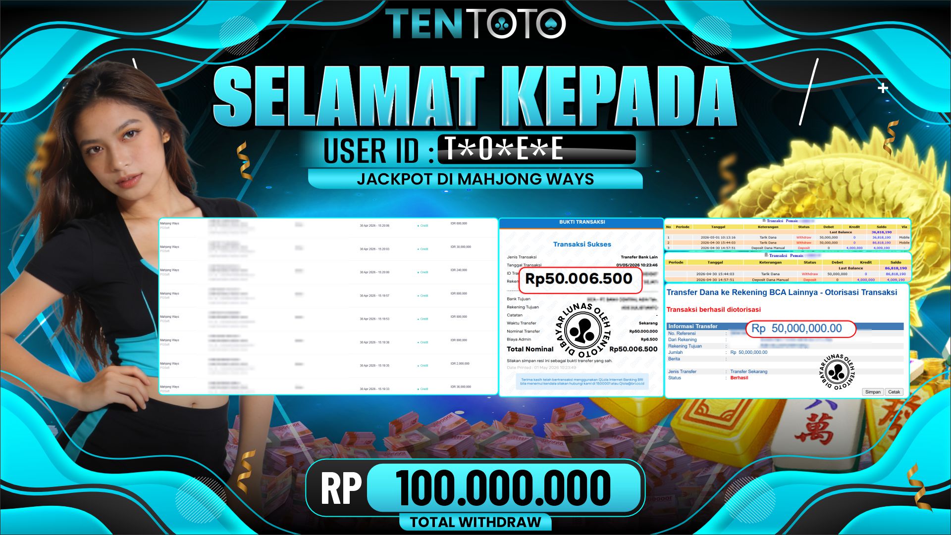 TENTOTO Mahjong Ways  Rp. 100.000.000,- LUNAS
