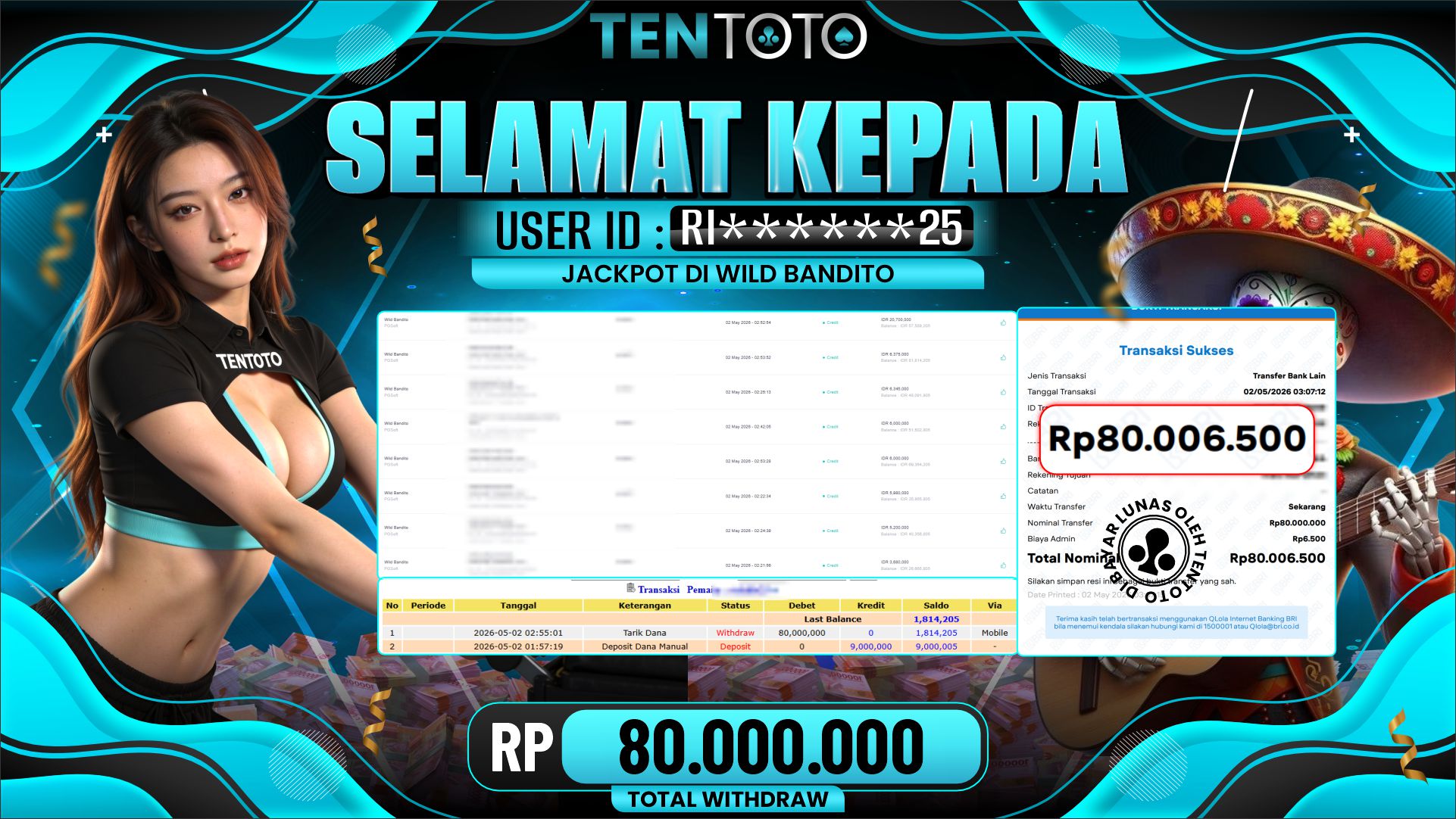 TENTOTO Wild Bandito Rp. 80.000.000,- LUNAS
